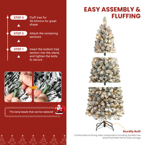 4.5ft Prelit Warm White Lights Snow Flocked Artificial Hinged Slim Pencil Christmas Tree - SHareconn