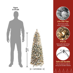 4ft Prelit Warm White Lights Snow Flocked Artificial Hinged Slim Pencil Christmas Tree - SHareconn