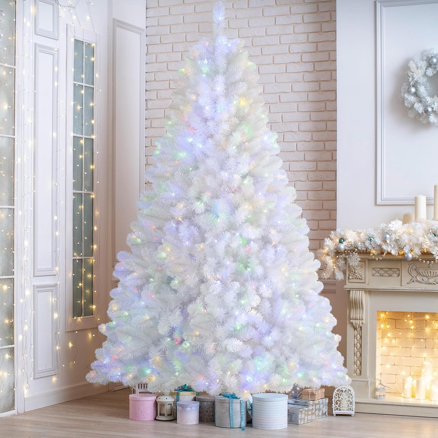 4-9ft Pre-lit Warm White & Multi-Color Lights Premium Artificial Hinged Christmas Tree - SHareconn