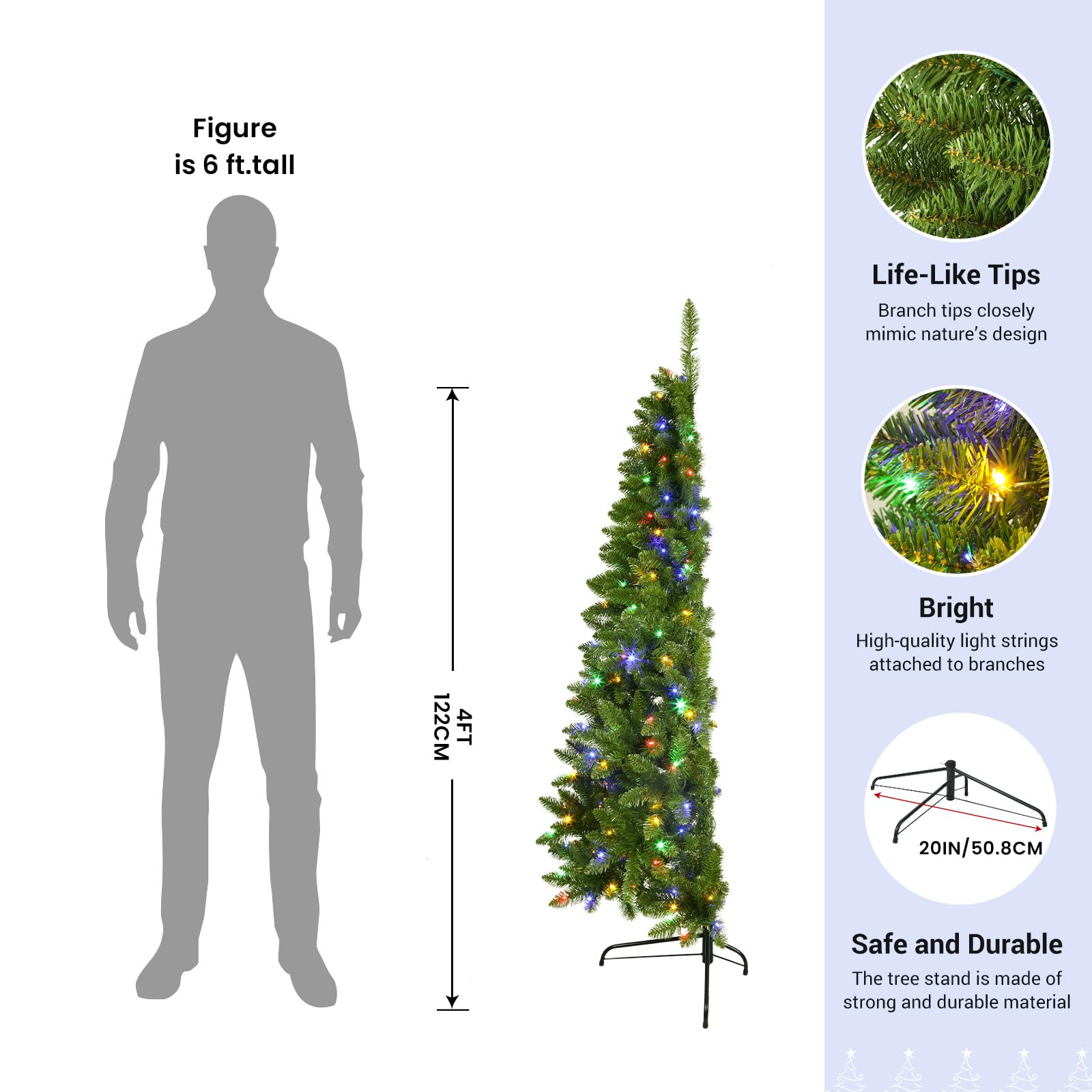 Half Prelit Warm White & Multi-Color LED Lights Premium Artificial Hinged Christmas Tree with Remote Control - SHareconn