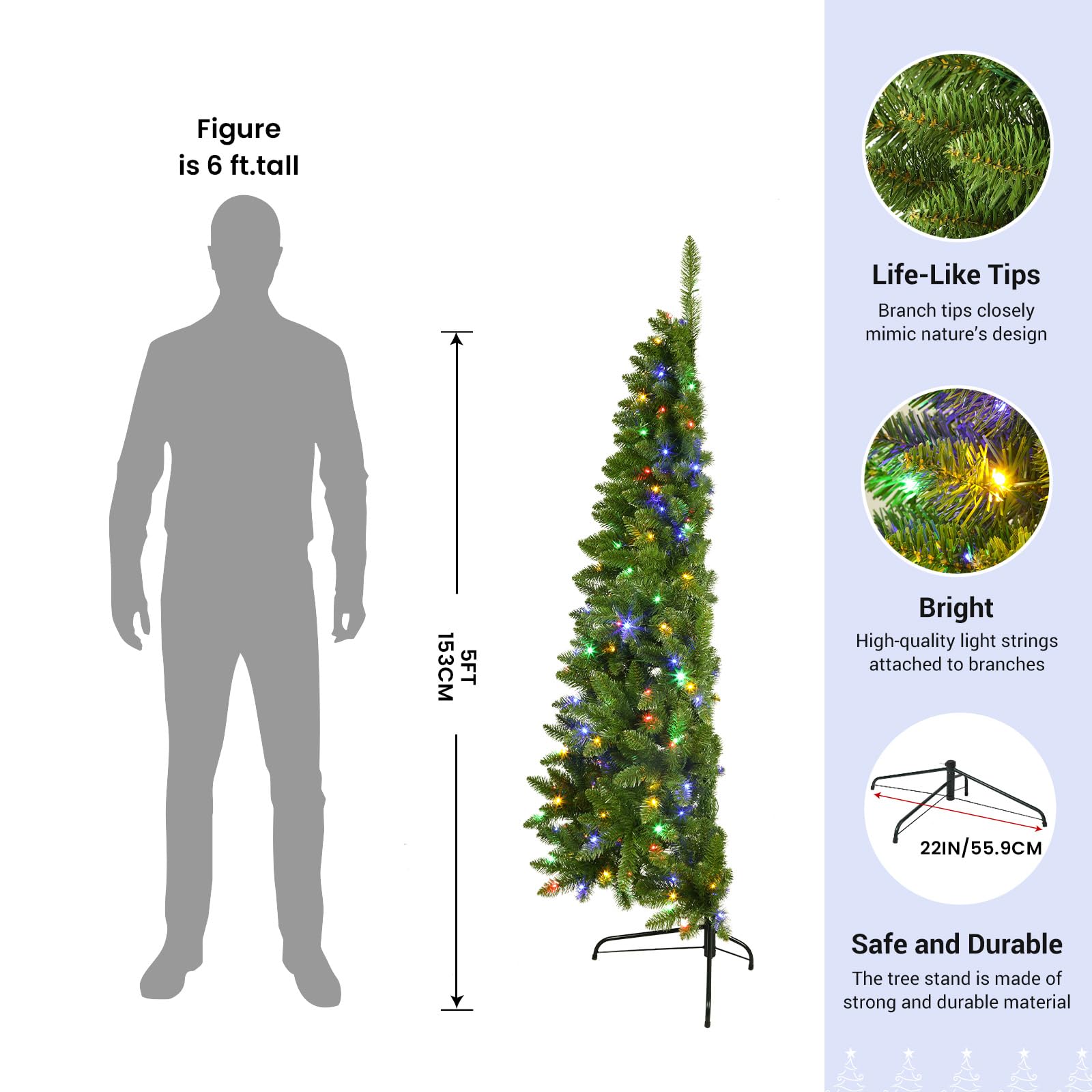 Half Prelit Warm White & Multi-Color LED Lights Premium Artificial Hinged Christmas Tree with Remote Control - SHareconn