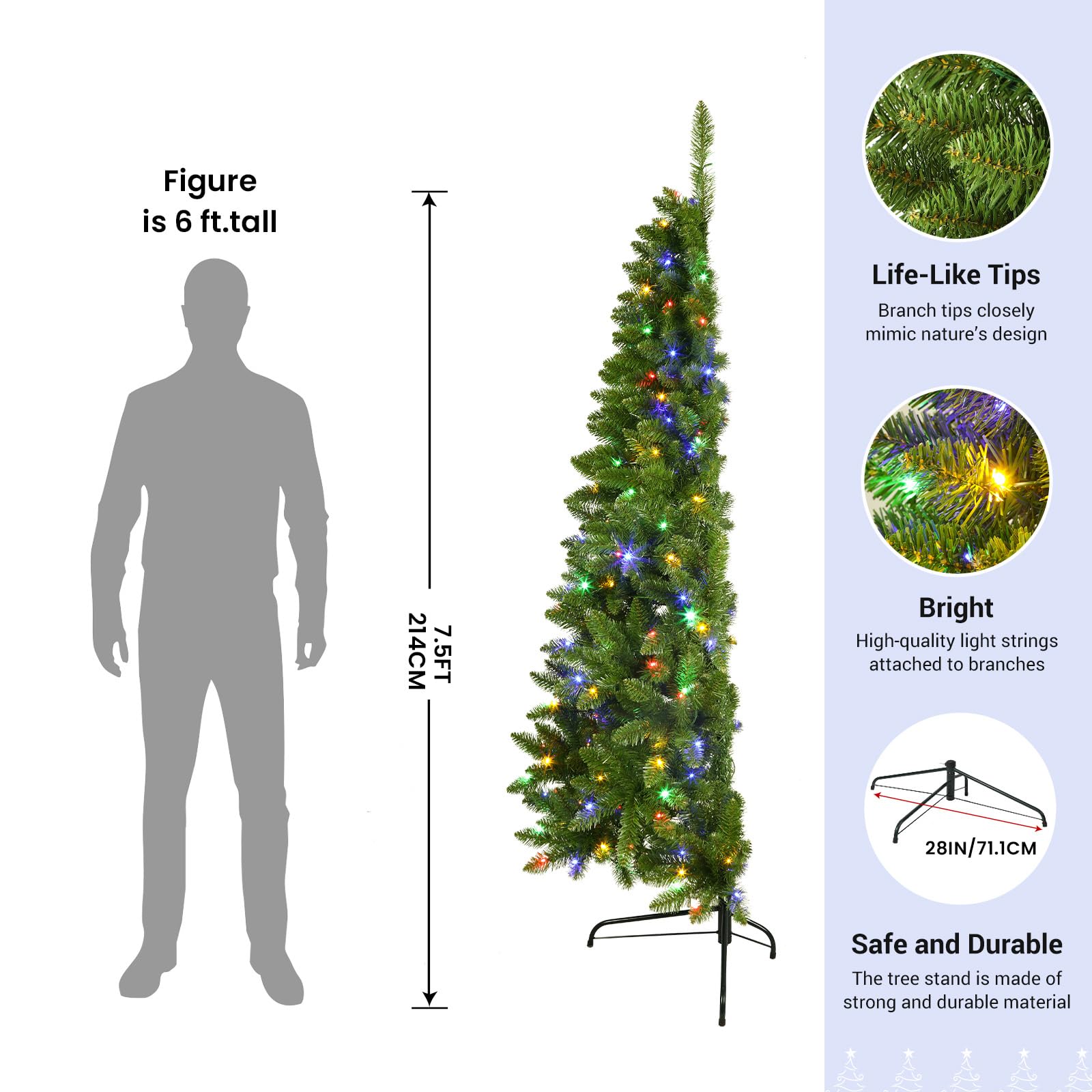 Half Prelit Warm White & Multi-Color LED Lights Premium Artificial Hinged Christmas Tree with Remote Control - SHareconn