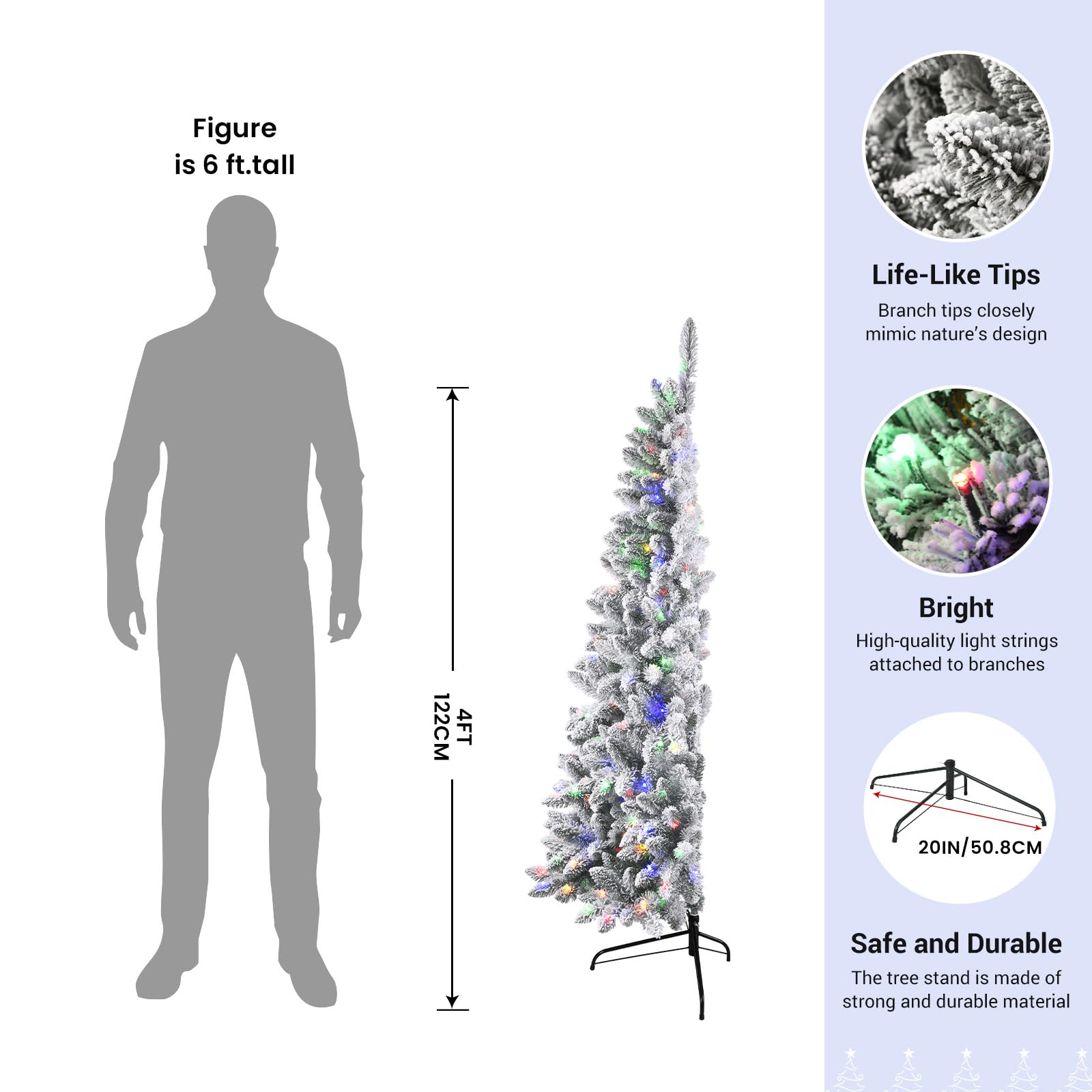 Half Multi-Colored LED Changing Lights Prelit Snow Flocked Artificial Christmas Tree with Remote Control - SHareconn