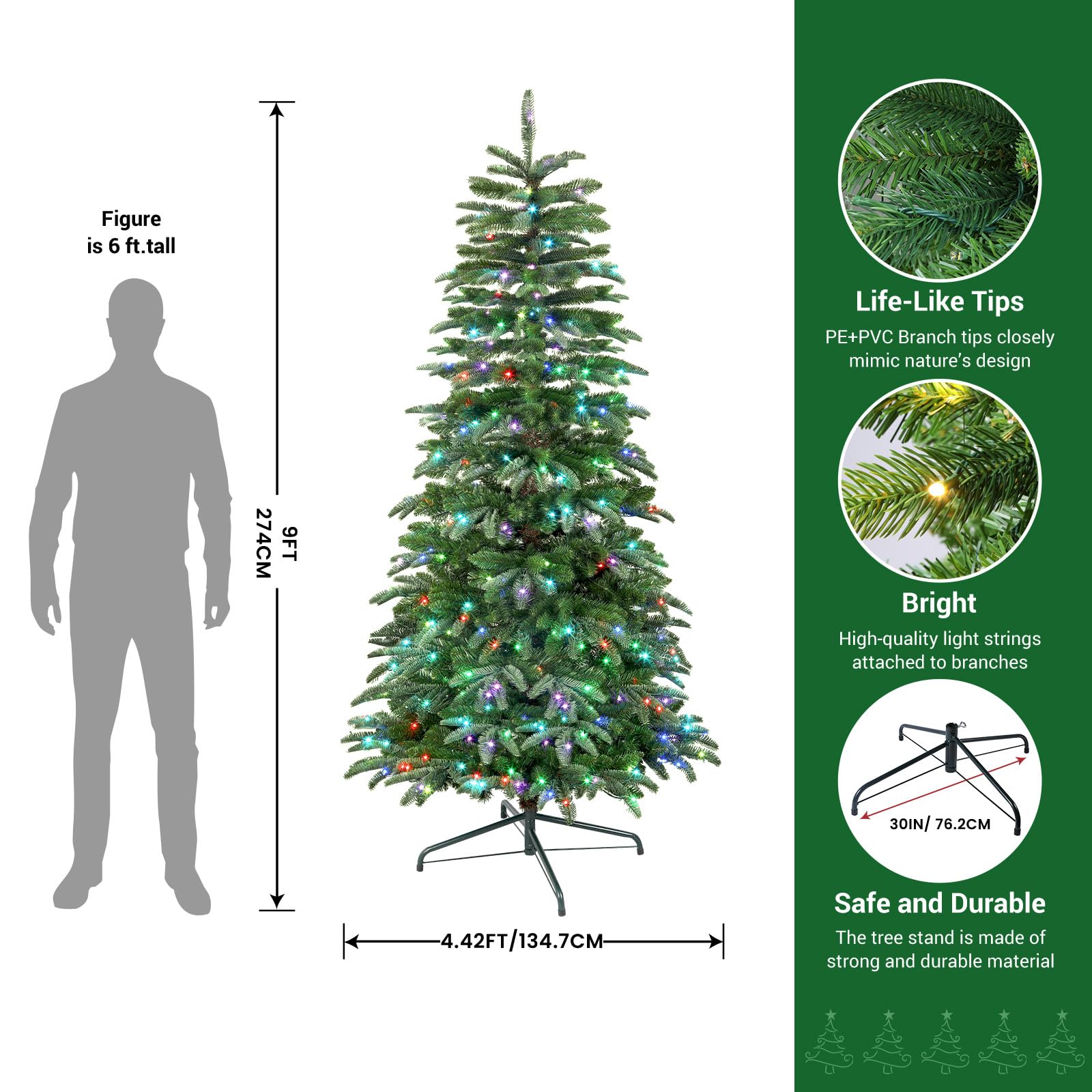 Prelit Multi-Color RGB Lights  Artificial Hinged Upgraded Christmas Tree with Remote - SHareconn