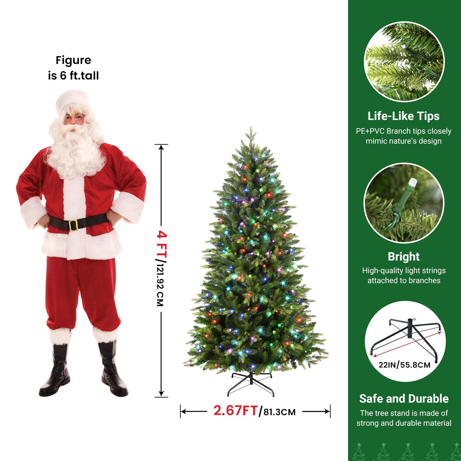 Upgraded Prelit Color Changing RGB Lights Artificial Hinged Christmas Tree with Remote Control - SHareconn