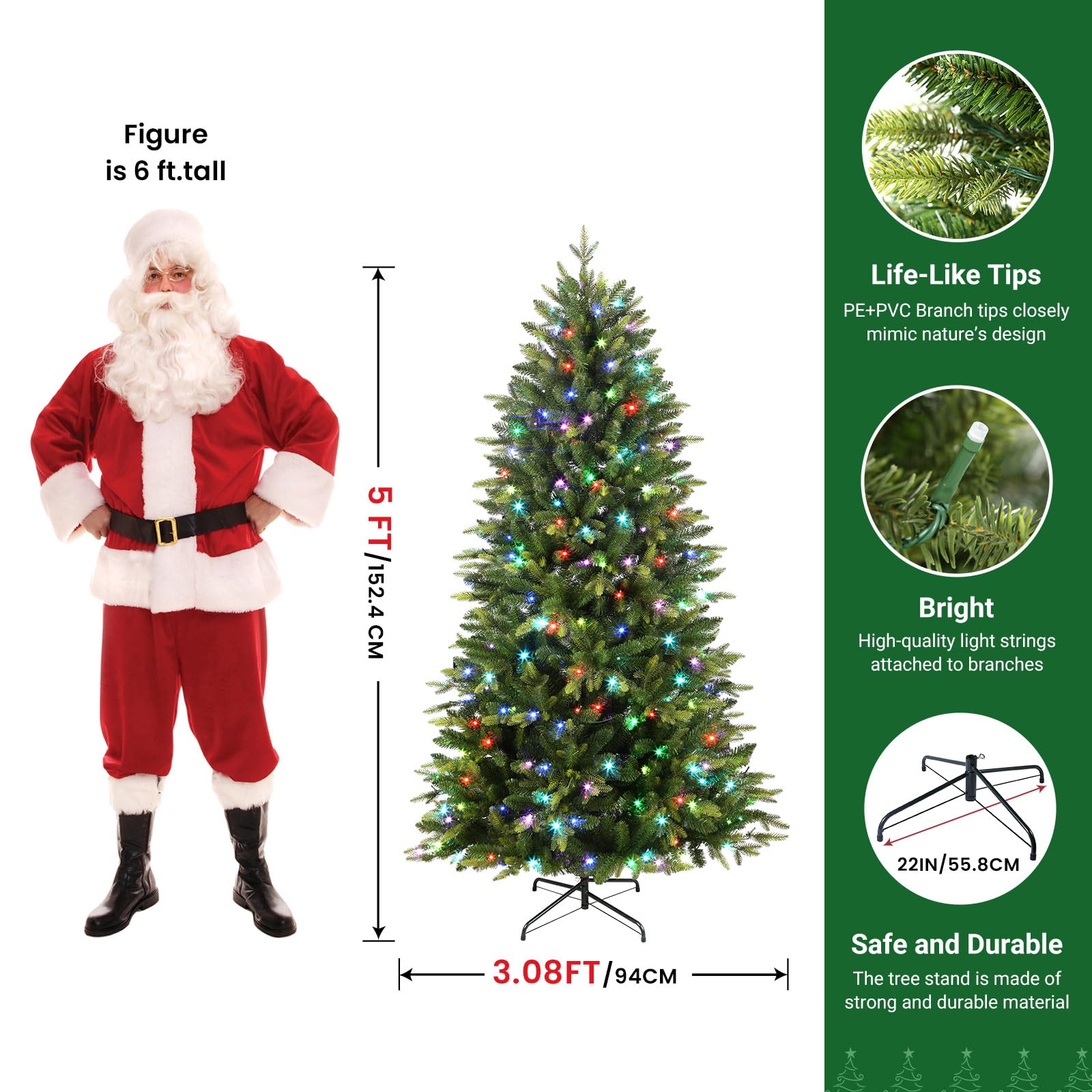 Upgraded Prelit Color Changing RGB Lights Artificial Hinged Christmas Tree with Remote Control - SHareconn
