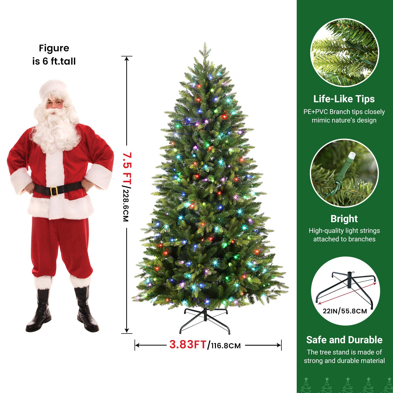 Upgraded Prelit Color Changing RGB Lights Artificial Hinged Christmas Tree with Remote Control - SHareconn