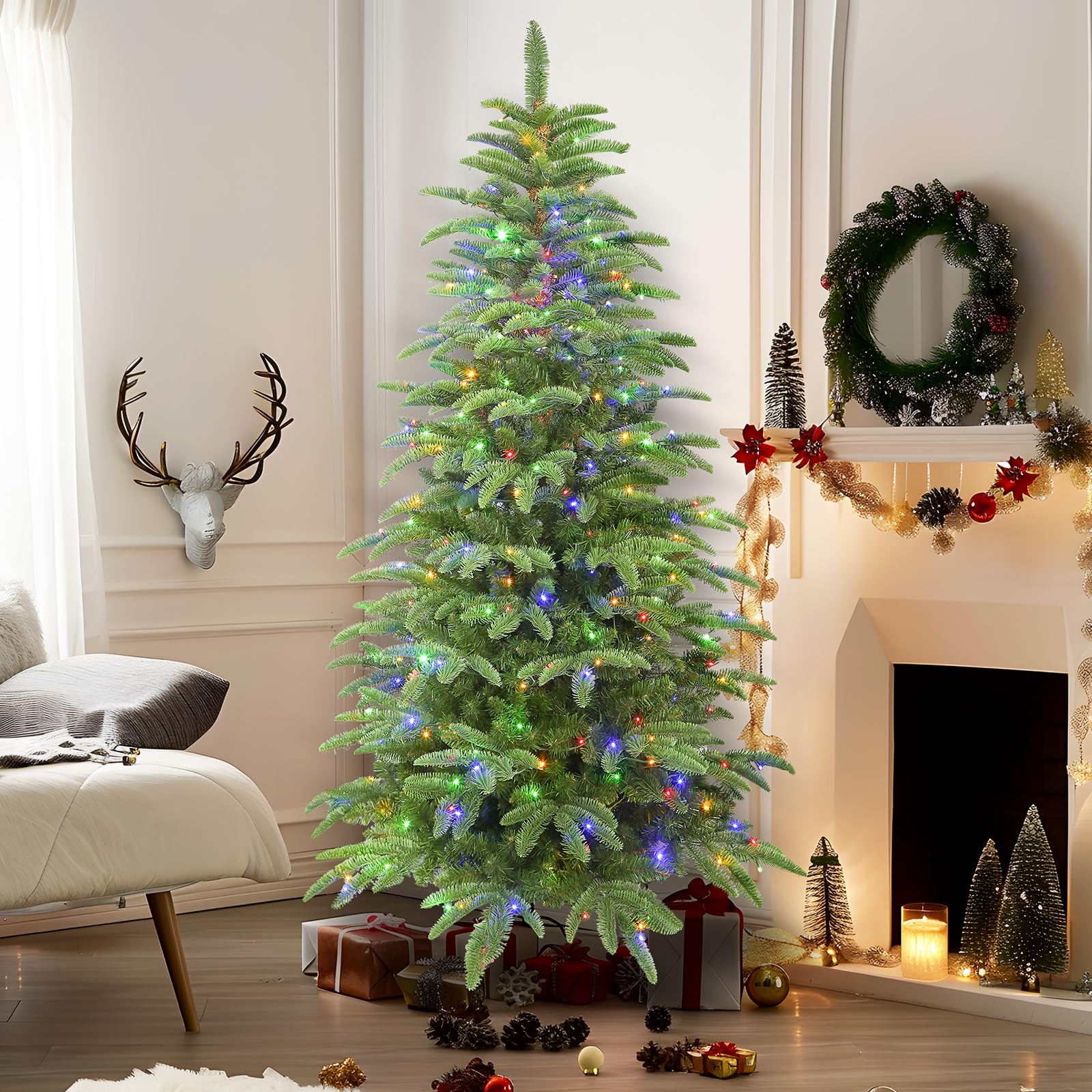 5ft Prelit Multi-Color RGB Lights Artificial Hinged Upgraded Christmas Tree with Remote - SHareconn