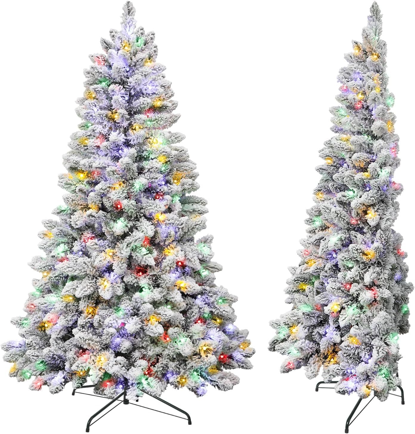 Half Multi-Colored LED Changing Lights Prelit Snow Flocked Artificial Christmas Tree with Remote Control - SHareconn