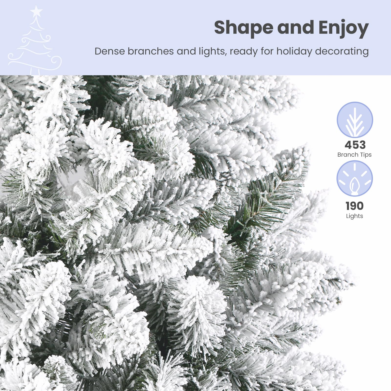 Half Multi-Colored LED Changing Lights Prelit Snow Flocked Artificial Christmas Tree with Remote Control - SHareconn