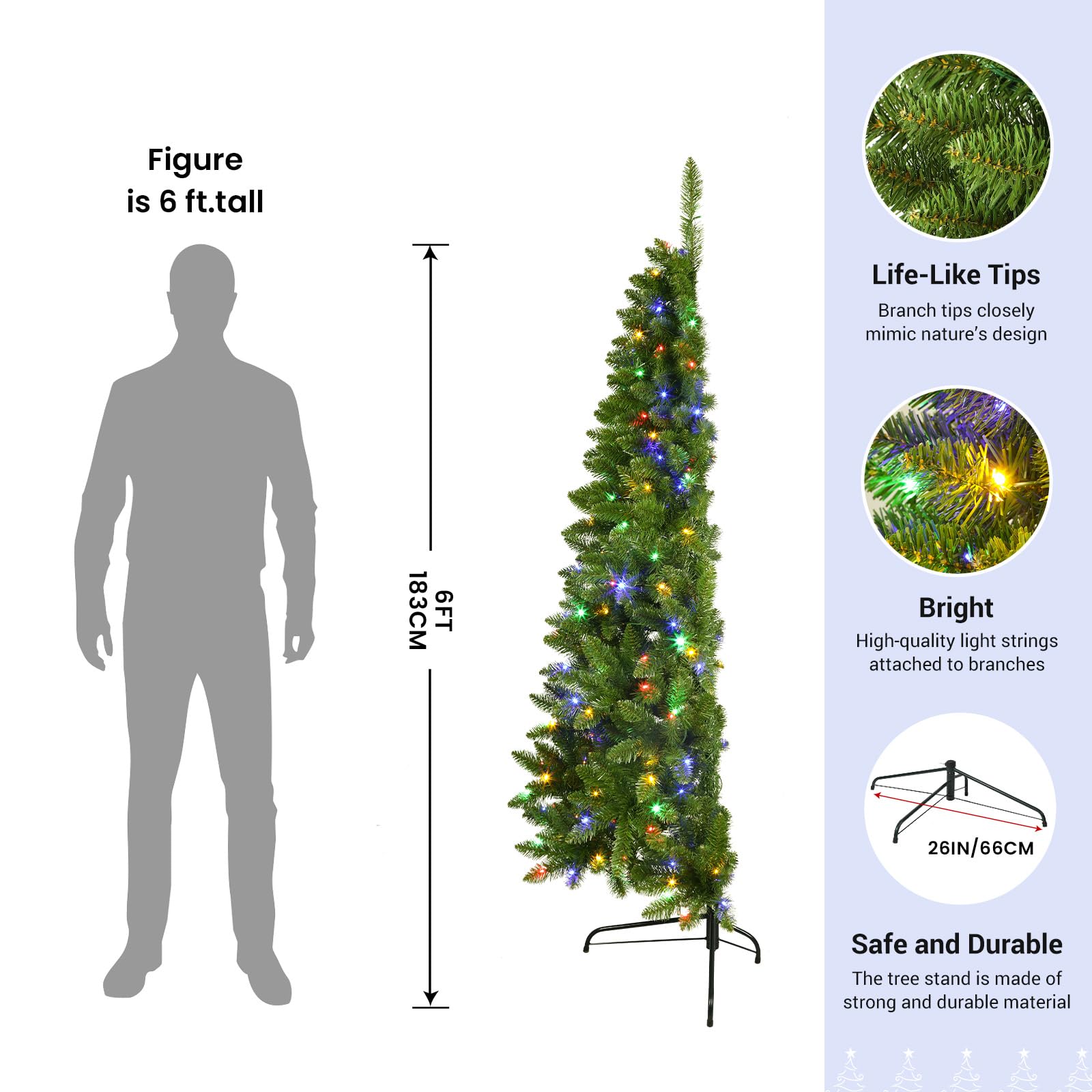 6ft Half Prelit Premium Artificial Hinged Christmas Tree with Remote Control,Timer, and 190 Warm White & Multi-Color LED Lights, 453 Branch Tips, Perfect Choice for Xmas Decoration, 6 FT - SHareconn