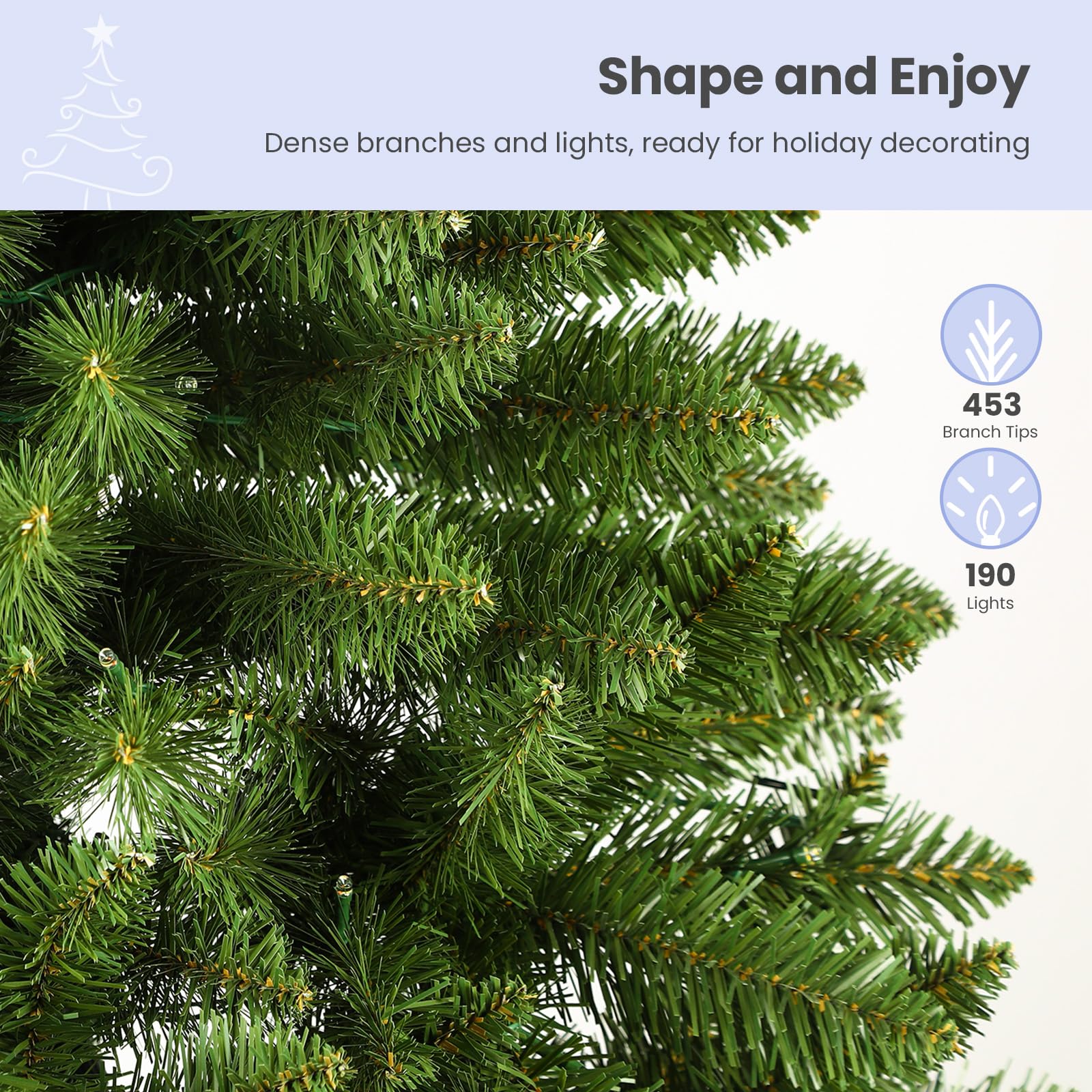 6ft Half Prelit Premium Artificial Hinged Christmas Tree with Remote Control,Timer, and 190 Warm White & Multi-Color LED Lights, 453 Branch Tips, Perfect Choice for Xmas Decoration, 6 FT - SHareconn