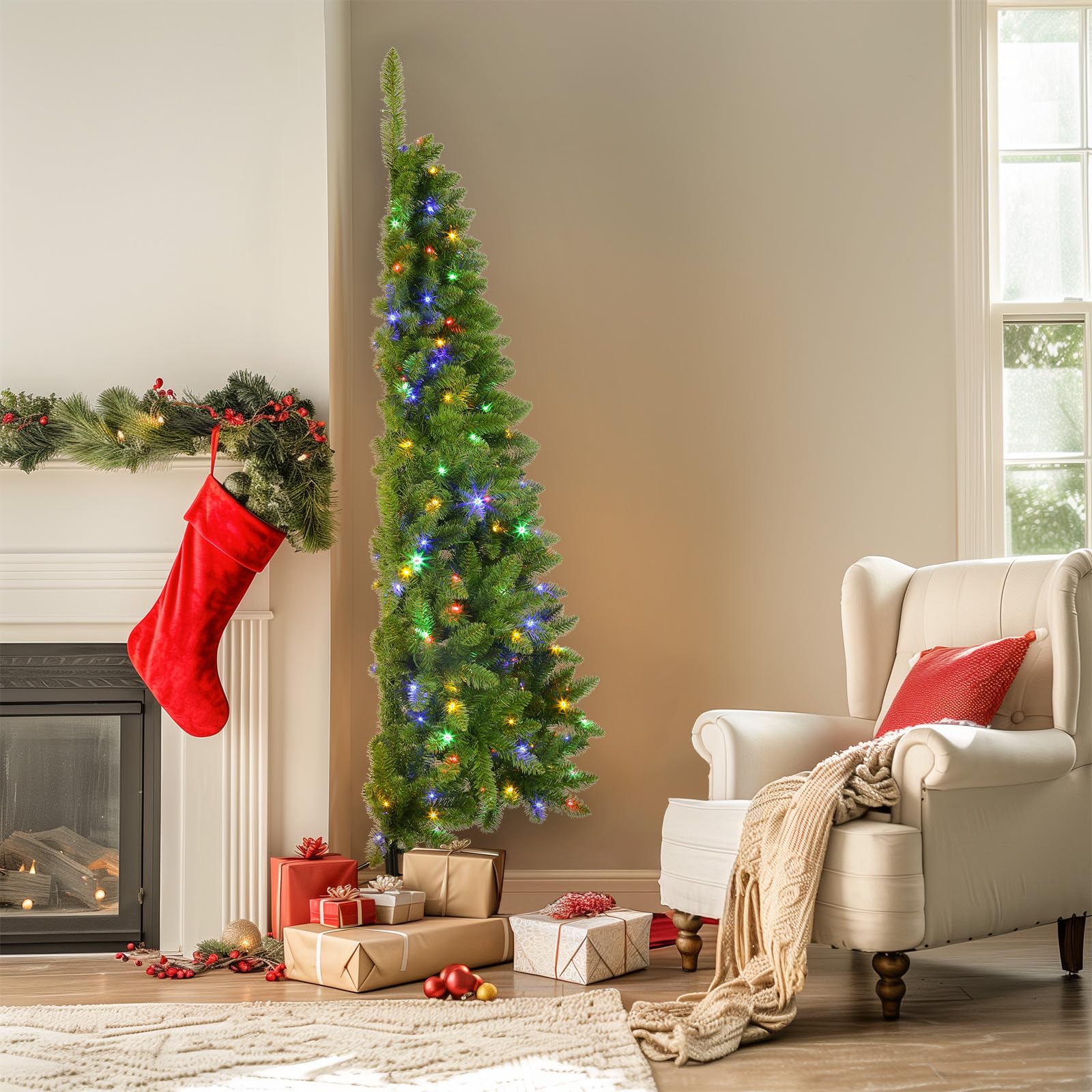 6ft Half Prelit Premium Artificial Hinged Christmas Tree with Remote Control,Timer, and 190 Warm White & Multi-Color LED Lights, 453 Branch Tips, Perfect Choice for Xmas Decoration, 6 FT - SHareconn