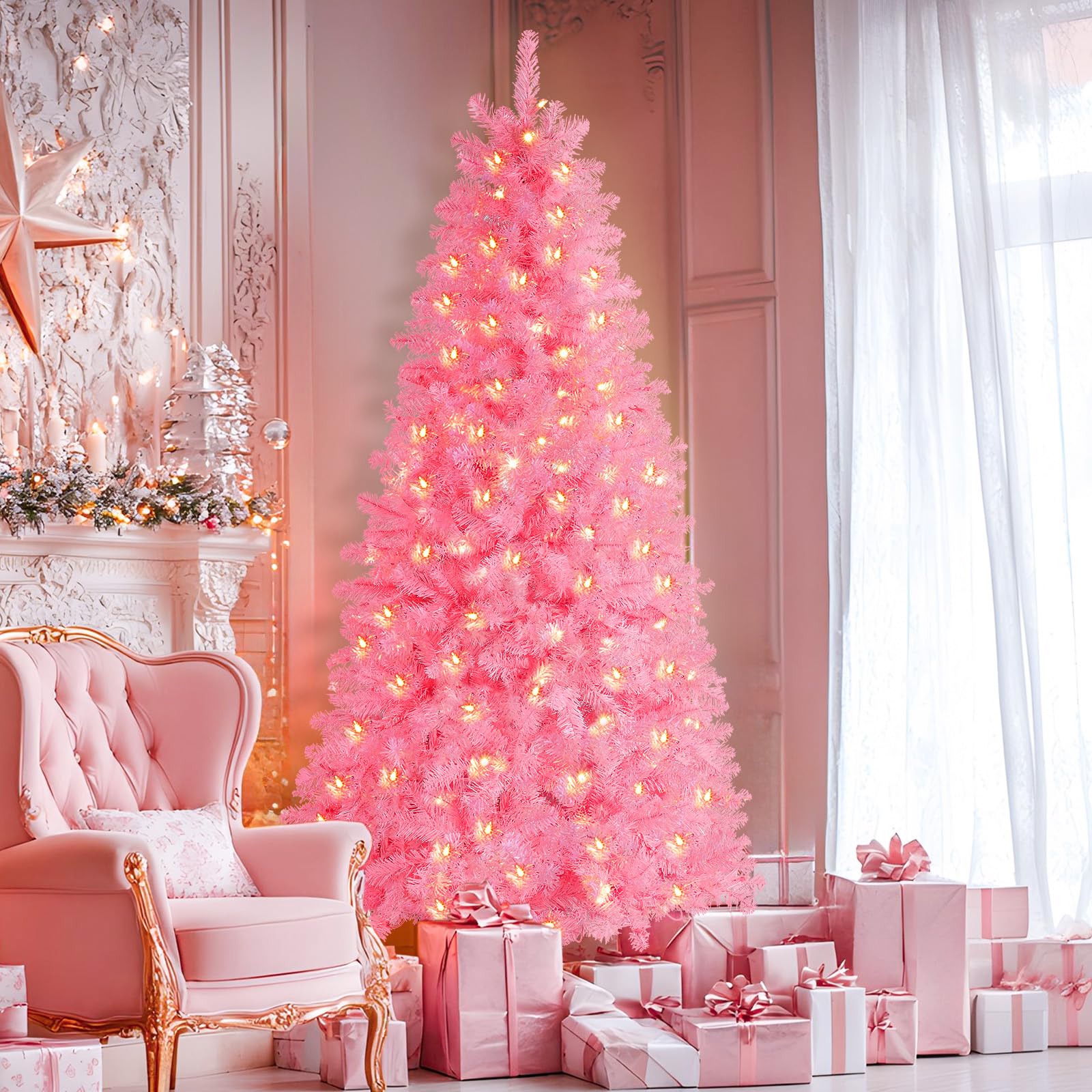 6ft Prelit Warm White Lights Premium Artificial Hinged Christmas Tree - SHareconn