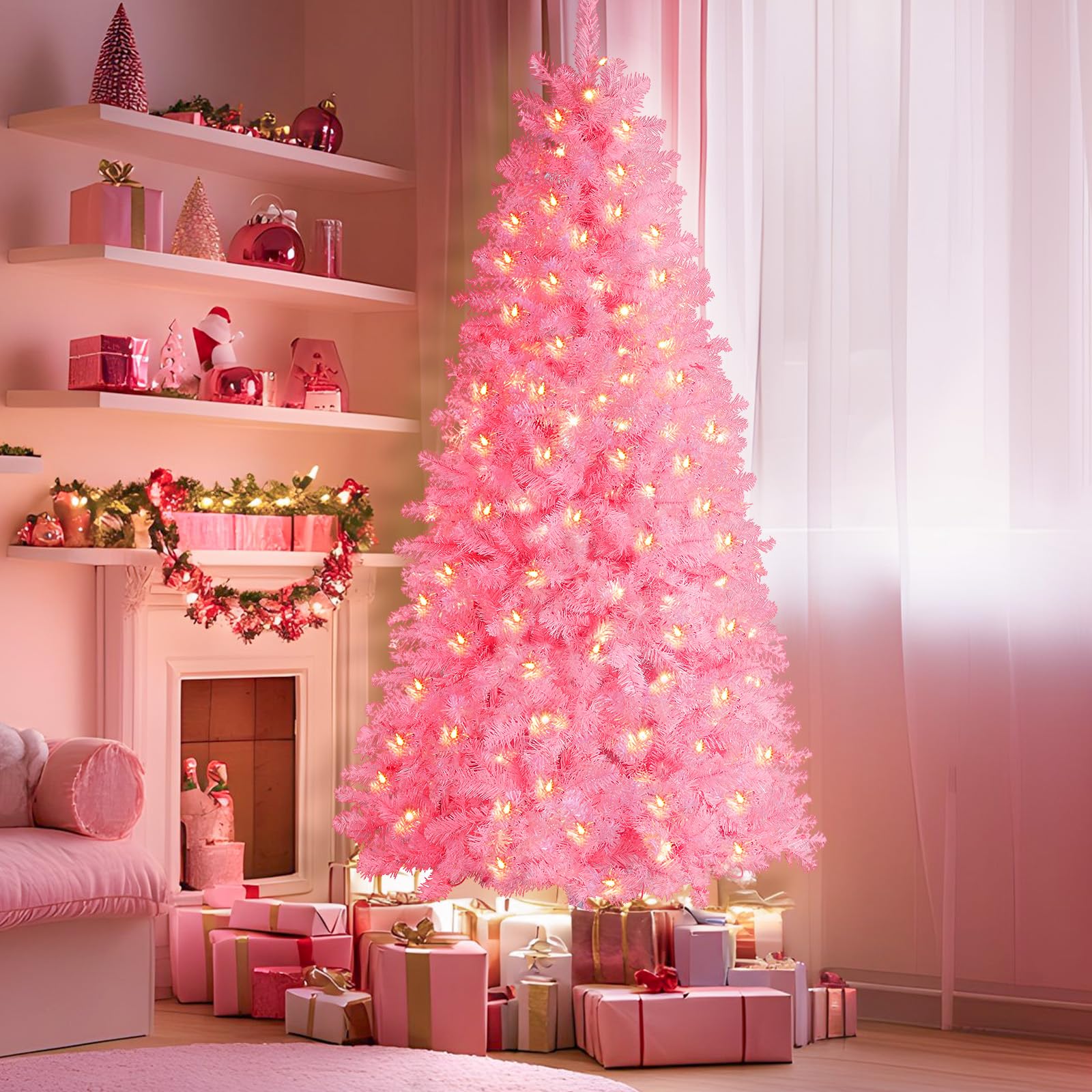 6ft Prelit Warm White Lights Premium Artificial Hinged Christmas Tree - SHareconn