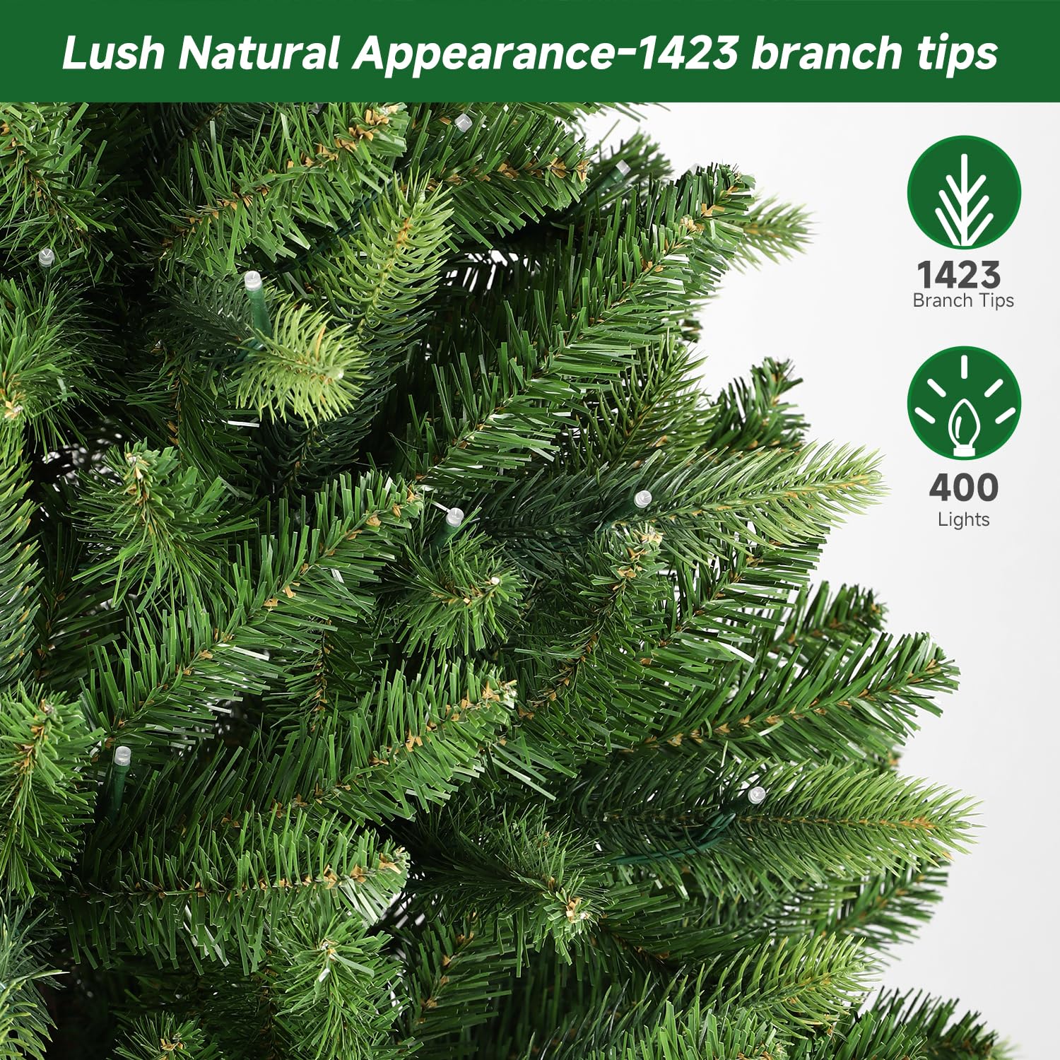 6ft Prelit Premium Artificial Hinged Full Christmas Tree with Remote Control, Timer, 400 Pre-Lit New Upgraded Multi-Color RGB Lights, 1423 Branch Tips, Perfect Choice for Xmas Decoration, 6FT - SHareconn