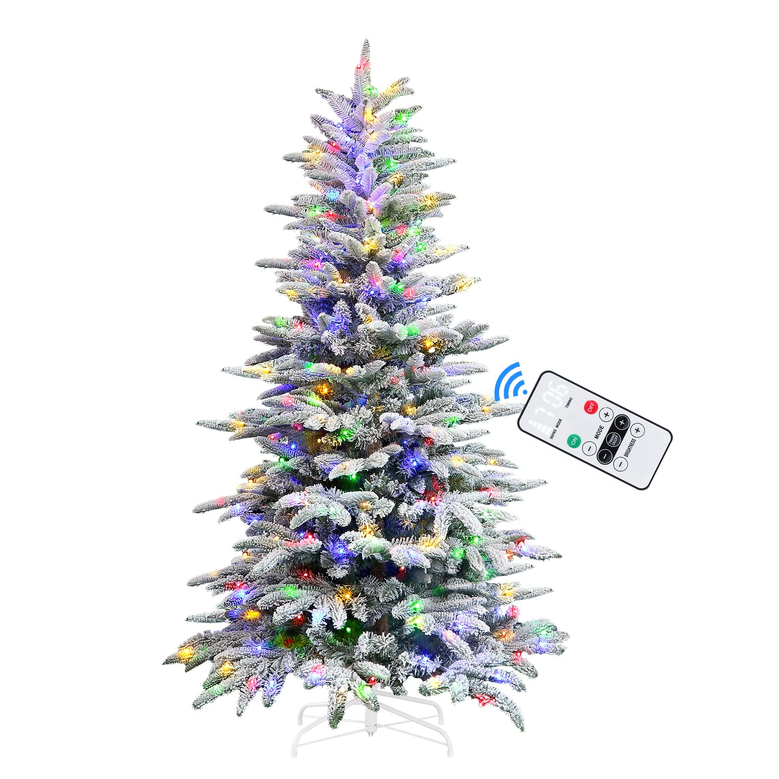 6ft Prelit Artificial Hinged Upgraded Snow Flocked Christmas Tree with Remote, 380 Pre-Lit Multi-Color RGB Lights and 1045 PE & PVC Branch Tips, Perfect Choice for Xmas Decoration, 6 FT - SHareconn
