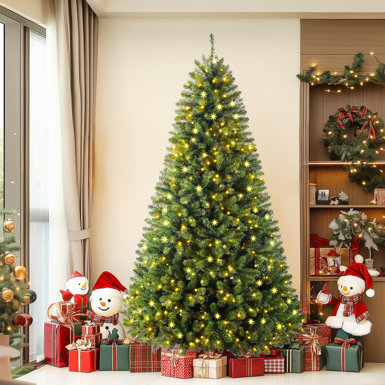 Pre-lit Multi Color RGB Lights PVC Branch Premium Artificial Hinged Christmas Tree with Remote-Green - SHareconn