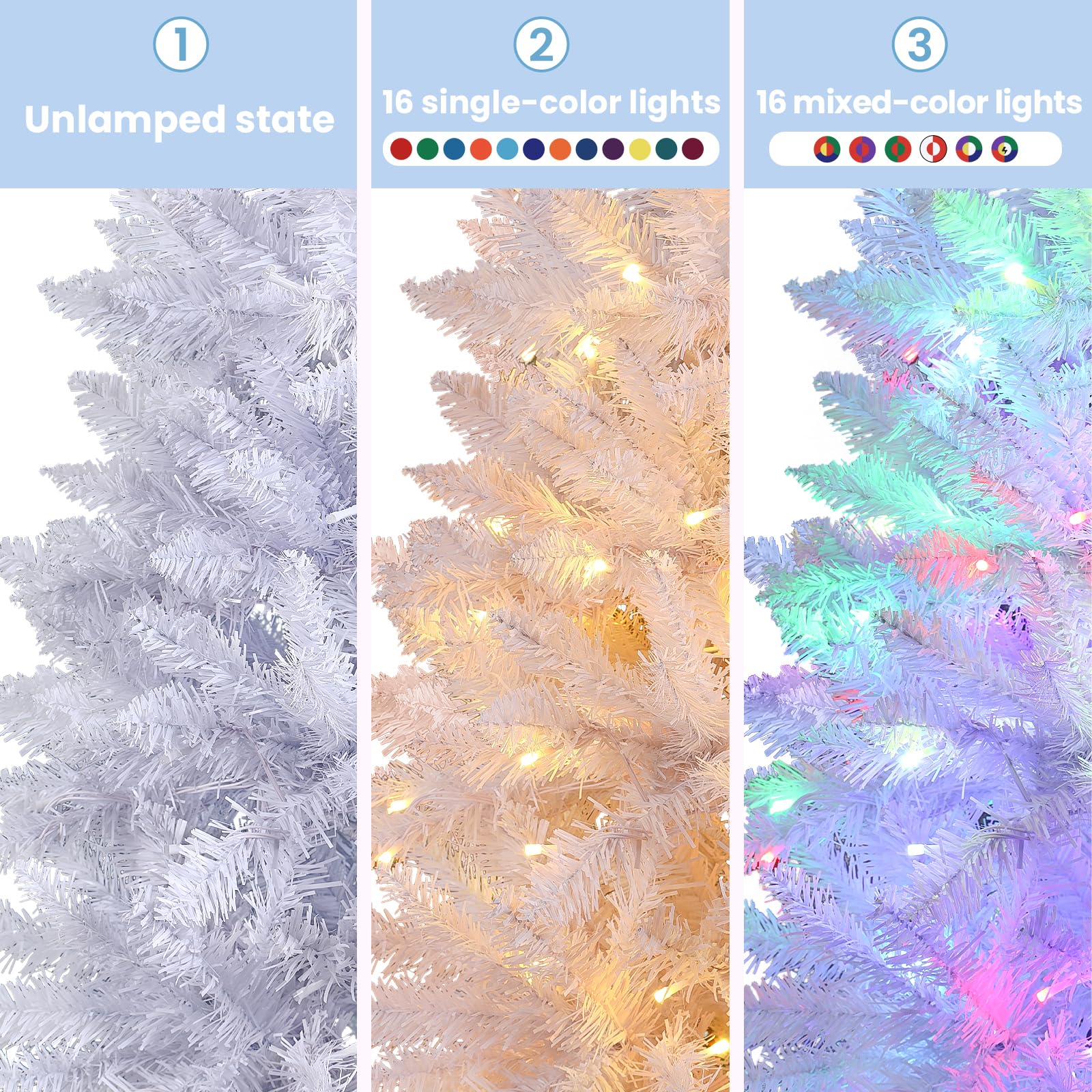 SHareconn 7.5ft Prelit Artificial Hinged Slim Pencil Christmas Tree, with Remote Controlled Multi-Color RGB Lights, Full Branch Tips, Perfect Choice Decoration for Xmas Holiday, 7.5 FT, White - SHareconn