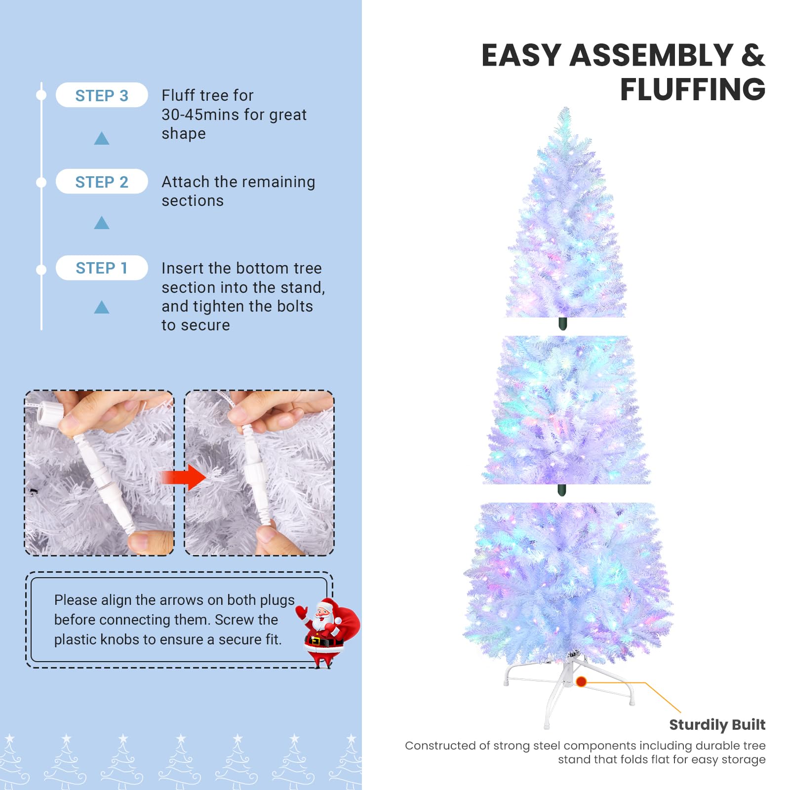 SHareconn 7.5ft Prelit Artificial Hinged Slim Pencil Christmas Tree, with Remote Controlled Multi-Color RGB Lights, Full Branch Tips, Perfect Choice Decoration for Xmas Holiday, 7.5 FT, White - SHareconn