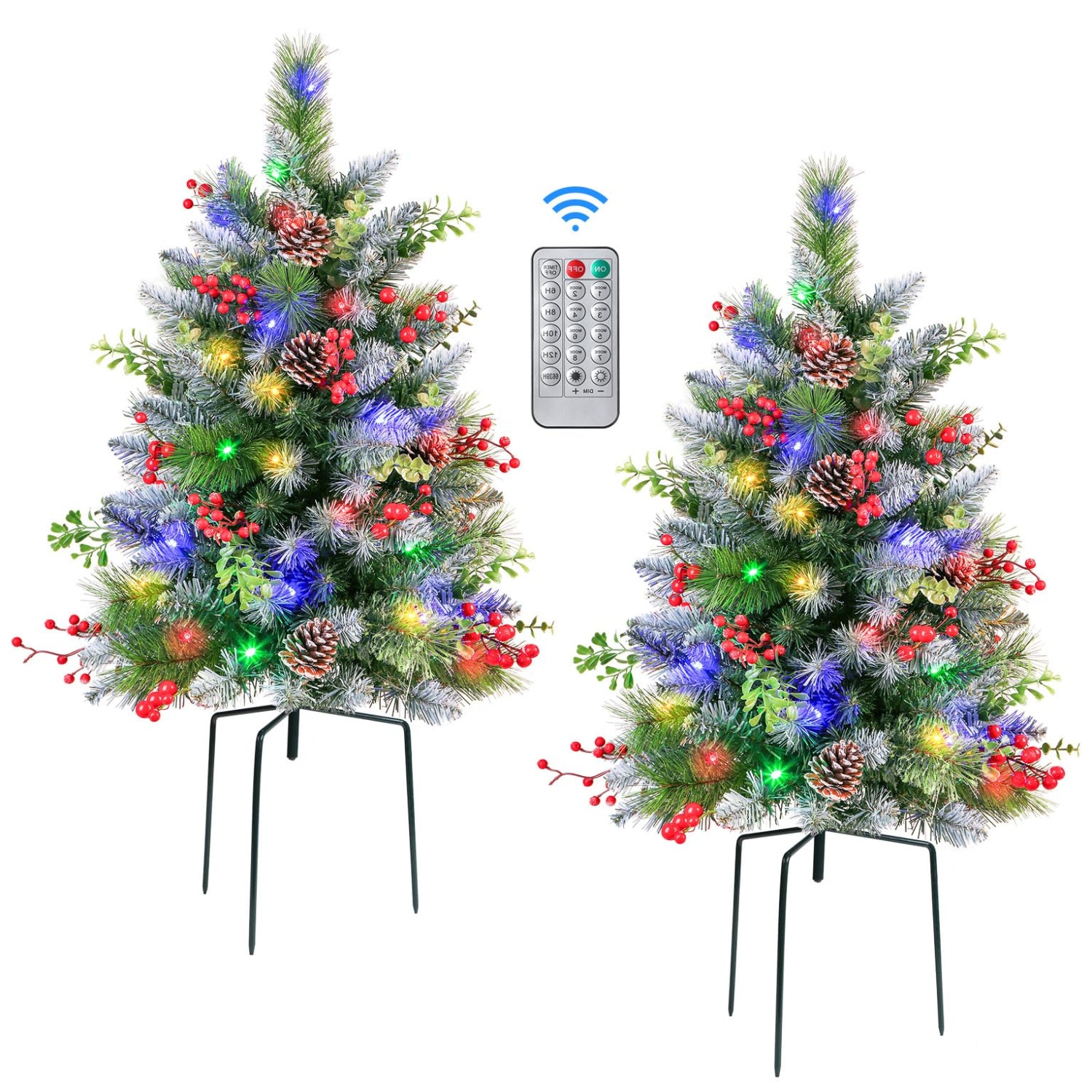 24.5 Inch Pre-lit Multi Color Outdoor Christmas Tree with Remote,Christmas Porch Decorations for Home & Yard - SHareconn