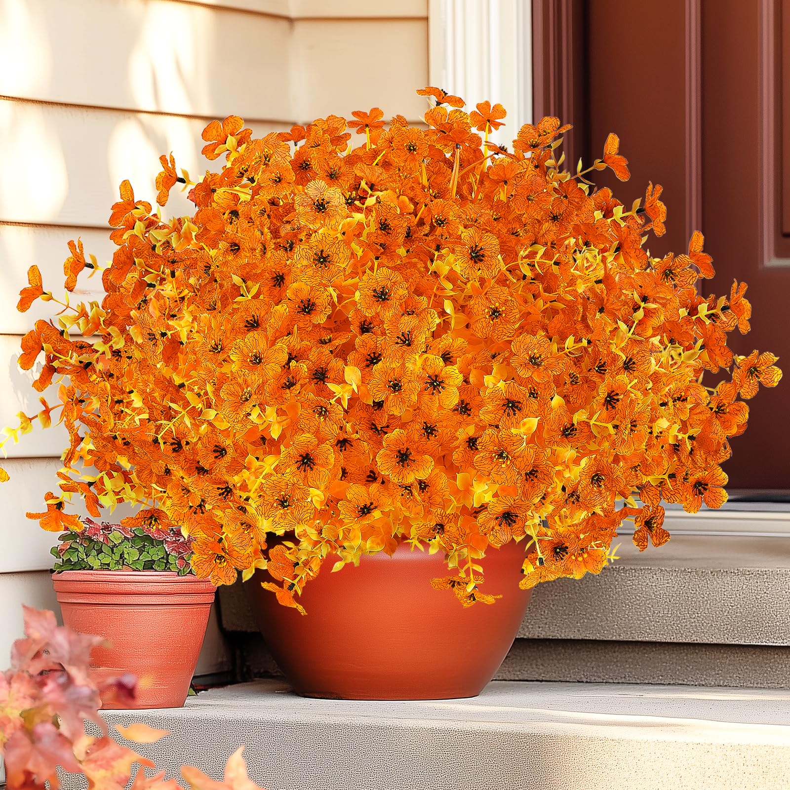 12 Bundles Fall Artificial Faux Flowers, UV Resistant Autumn Fake Flowers Stem Plants（Orange） - SHareconn