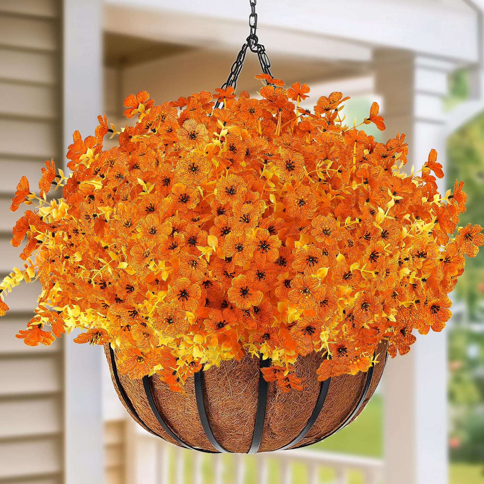 12 Bundles Fall Artificial Faux Flowers, UV Resistant Autumn Fake Flowers Stem Plants（Orange） - SHareconn