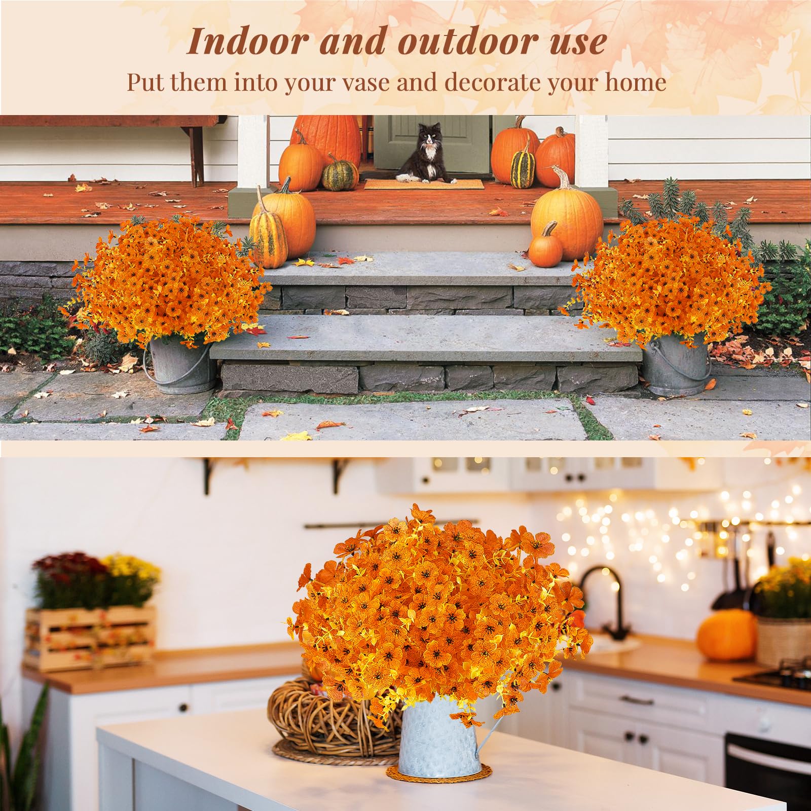 12 Bundles Fall Artificial Faux Flowers, UV Resistant Autumn Fake Flowers Stem Plants（Orange） - SHareconn