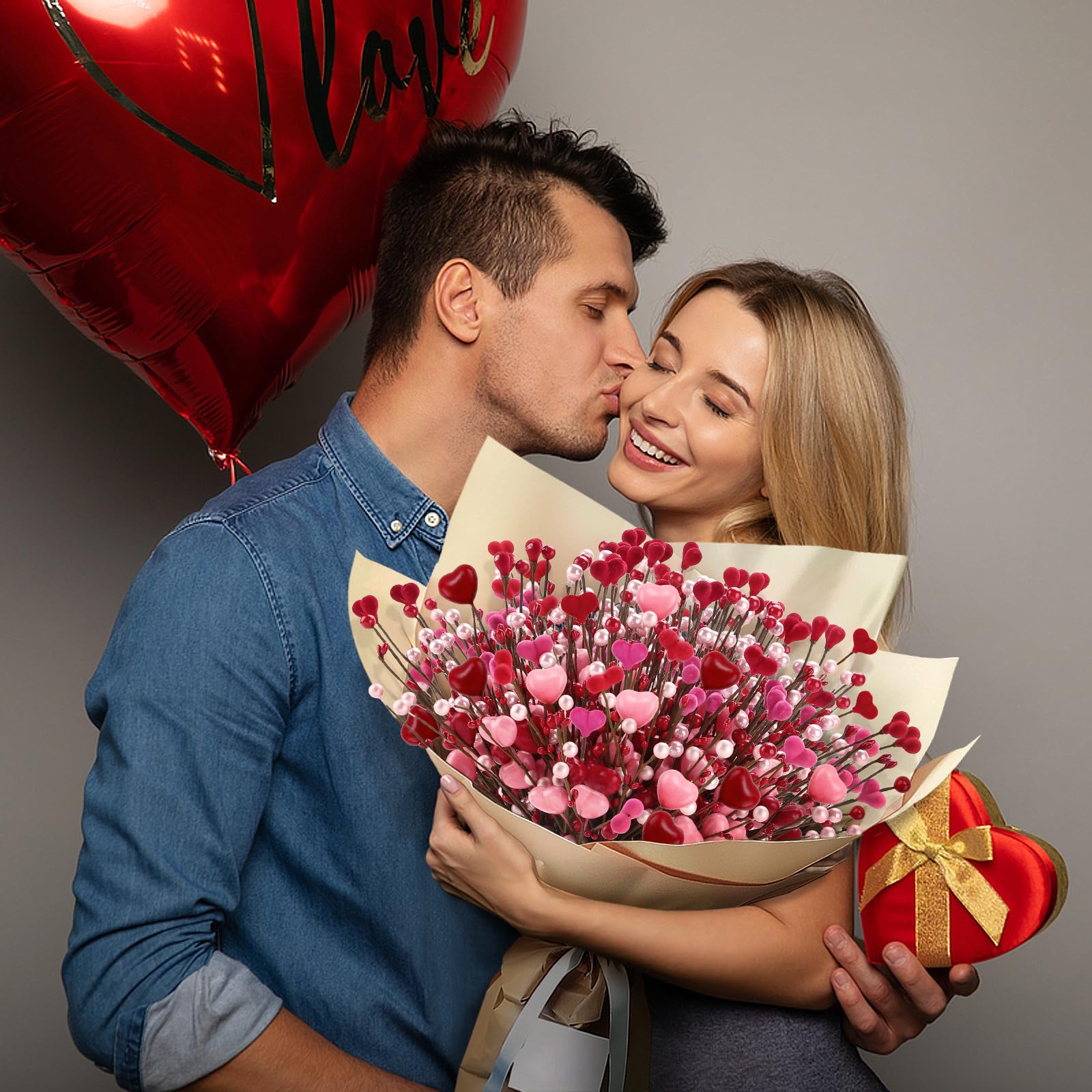 16 PCS Valentine's Day Gifts, Artificial Red Berry Flower Stems Pink Heart Shaped Berries Picks Branches for Valentine Decorations, Mother's Day, Wedding Anniversary Home Table Indoor Decor - SHareconn