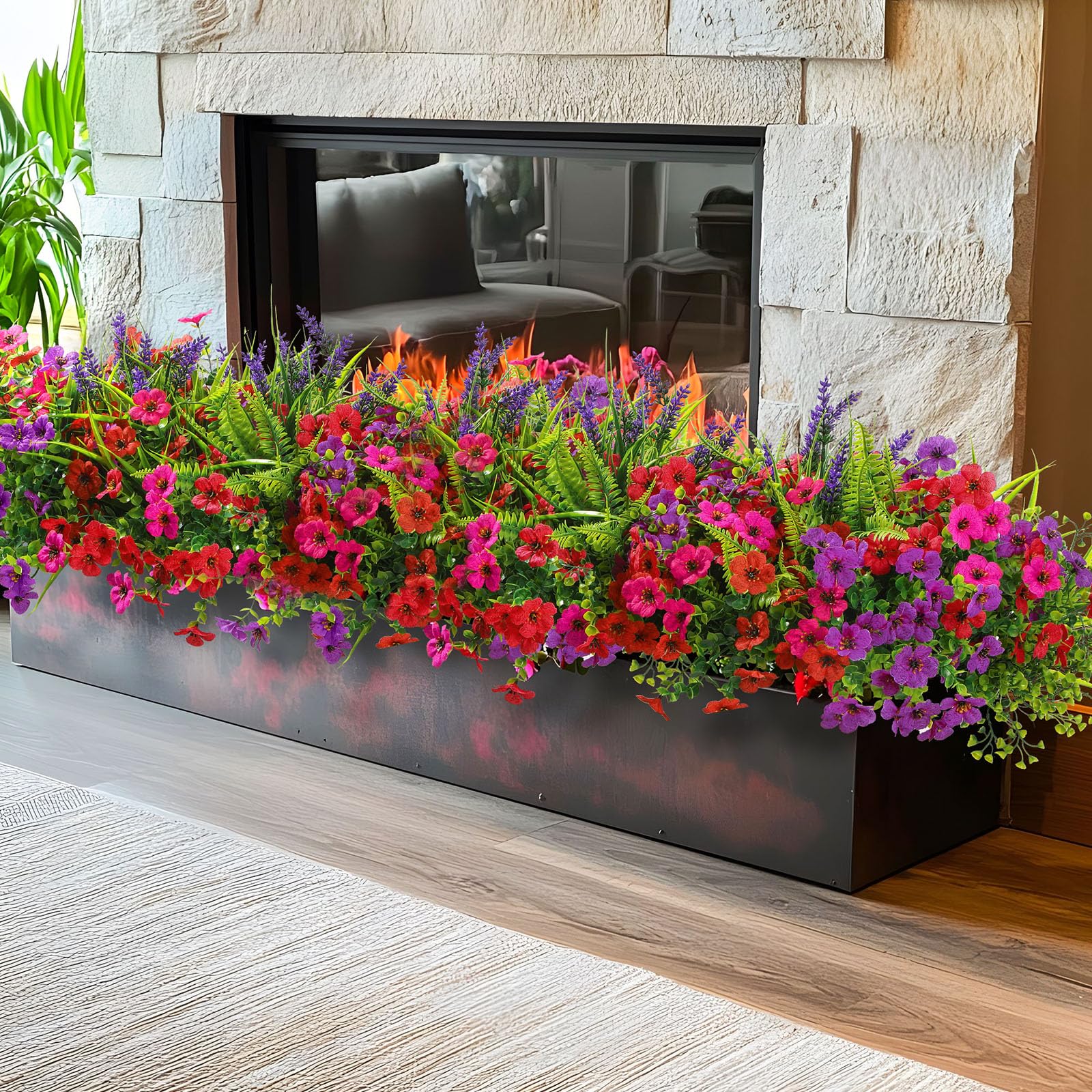 24 Bundles Artificial Flowers, UV Resistant Eucalyptus Violet and Lavender Silk Fake Plants, Red Rose Purple - SHareconn