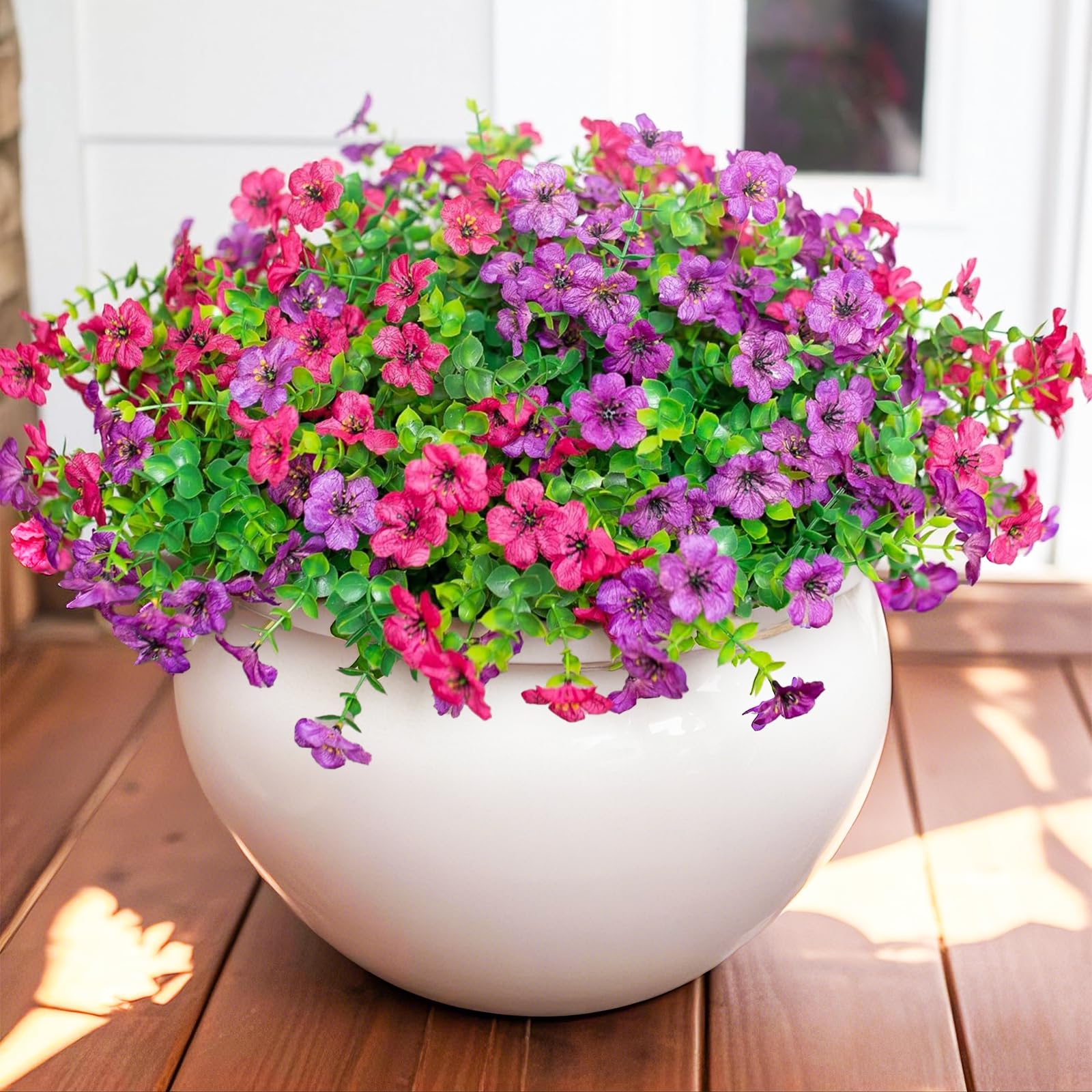 24 Bundles Artificial Flowers UV Resistant Silk Violet Faux Daisy Eucalyptus(Purple & Rosered) - SHareconn