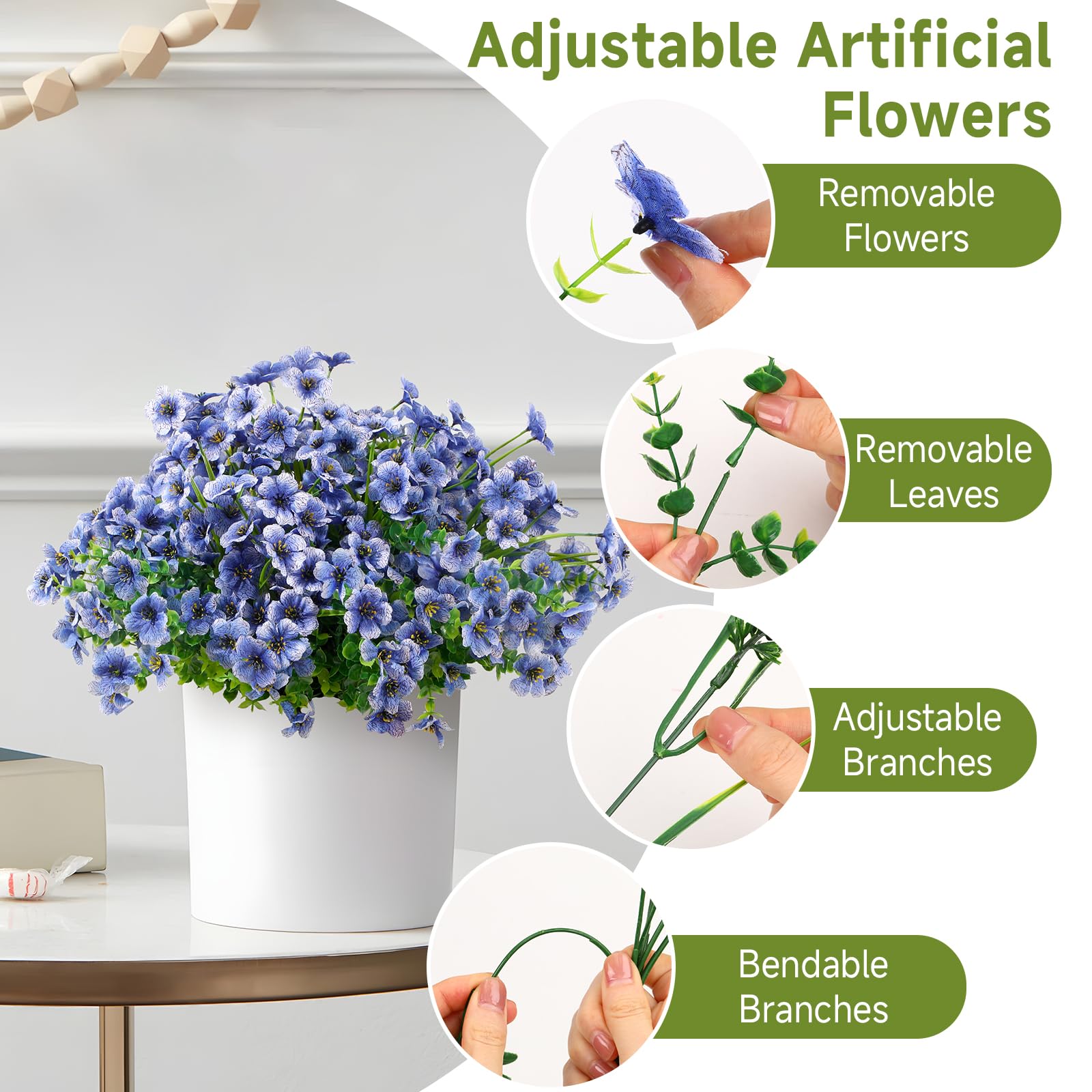 24 Bundles Artificial Flowers for Outdoors Decoration, UV Resistant Silk Violet Faux Colorful Daisy Eucalyptus, Blue - SHareconn