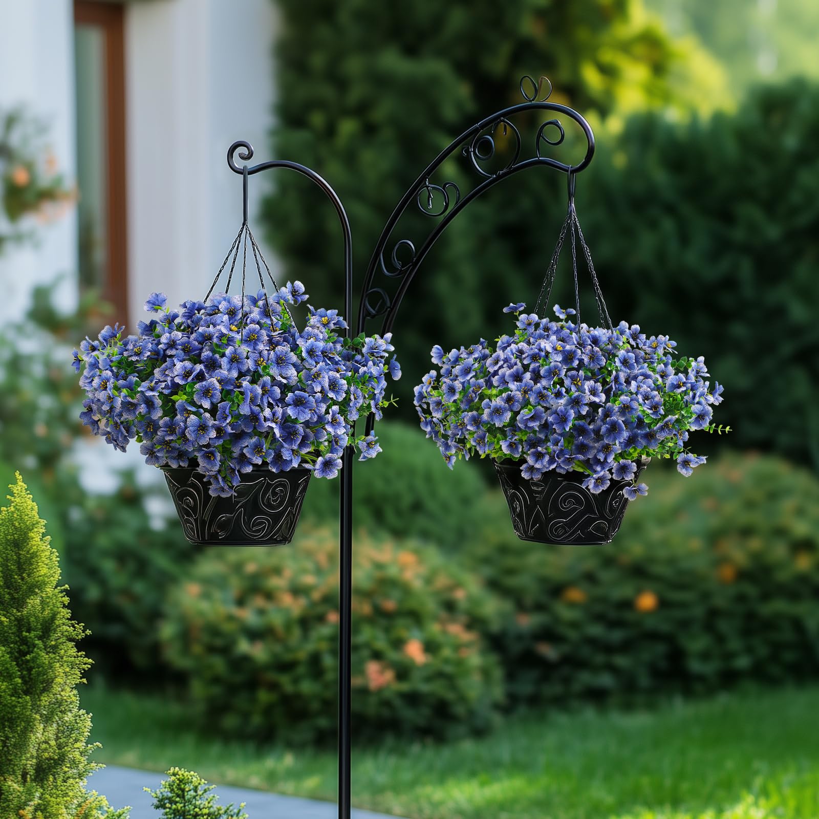 24 Bundles Artificial Flowers for Outdoors Decoration, UV Resistant Silk Violet Faux Colorful Daisy Eucalyptus, Blue - SHareconn