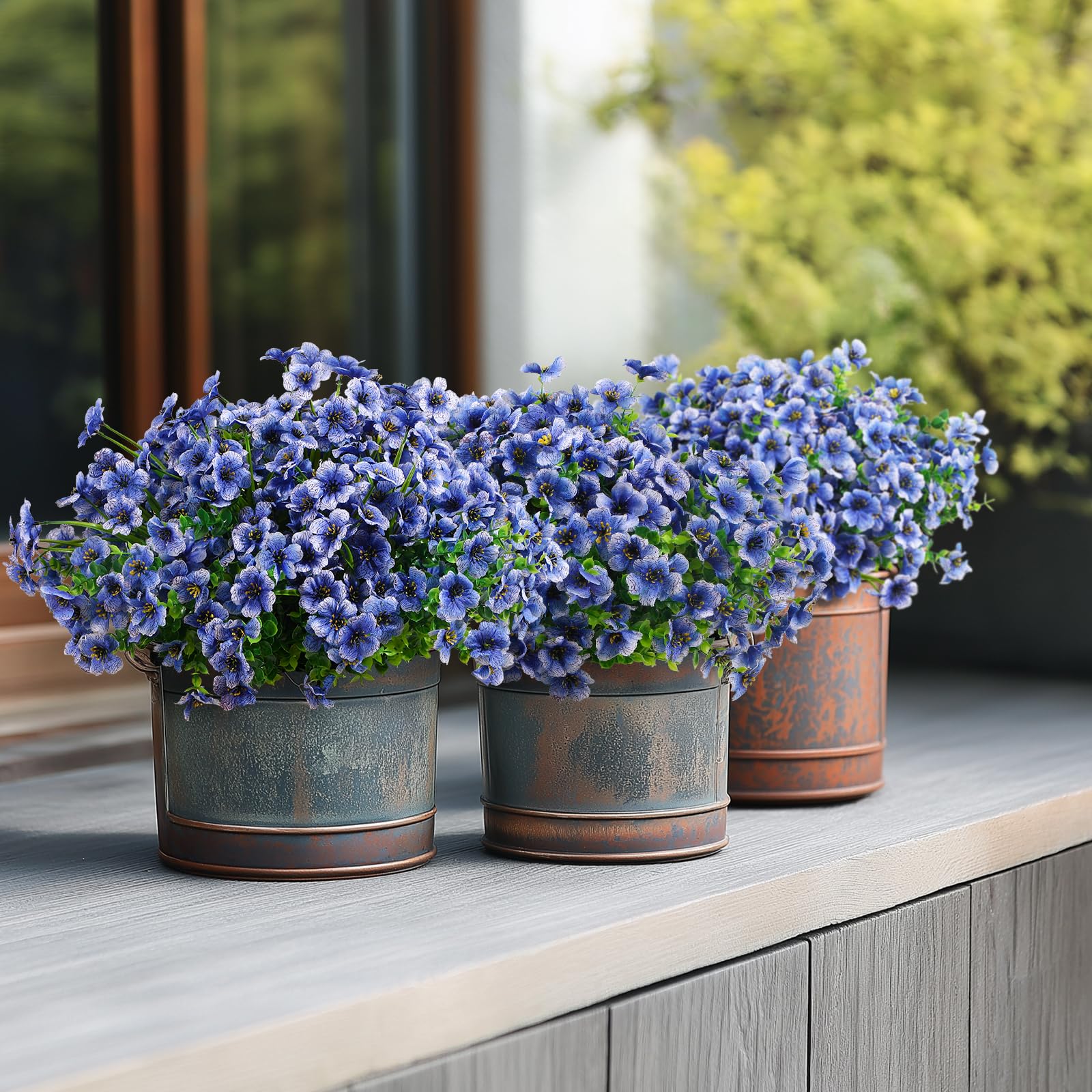 24 Bundles Artificial Flowers for Outdoors Decoration, UV Resistant Silk Violet Faux Colorful Daisy Eucalyptus, Blue - SHareconn