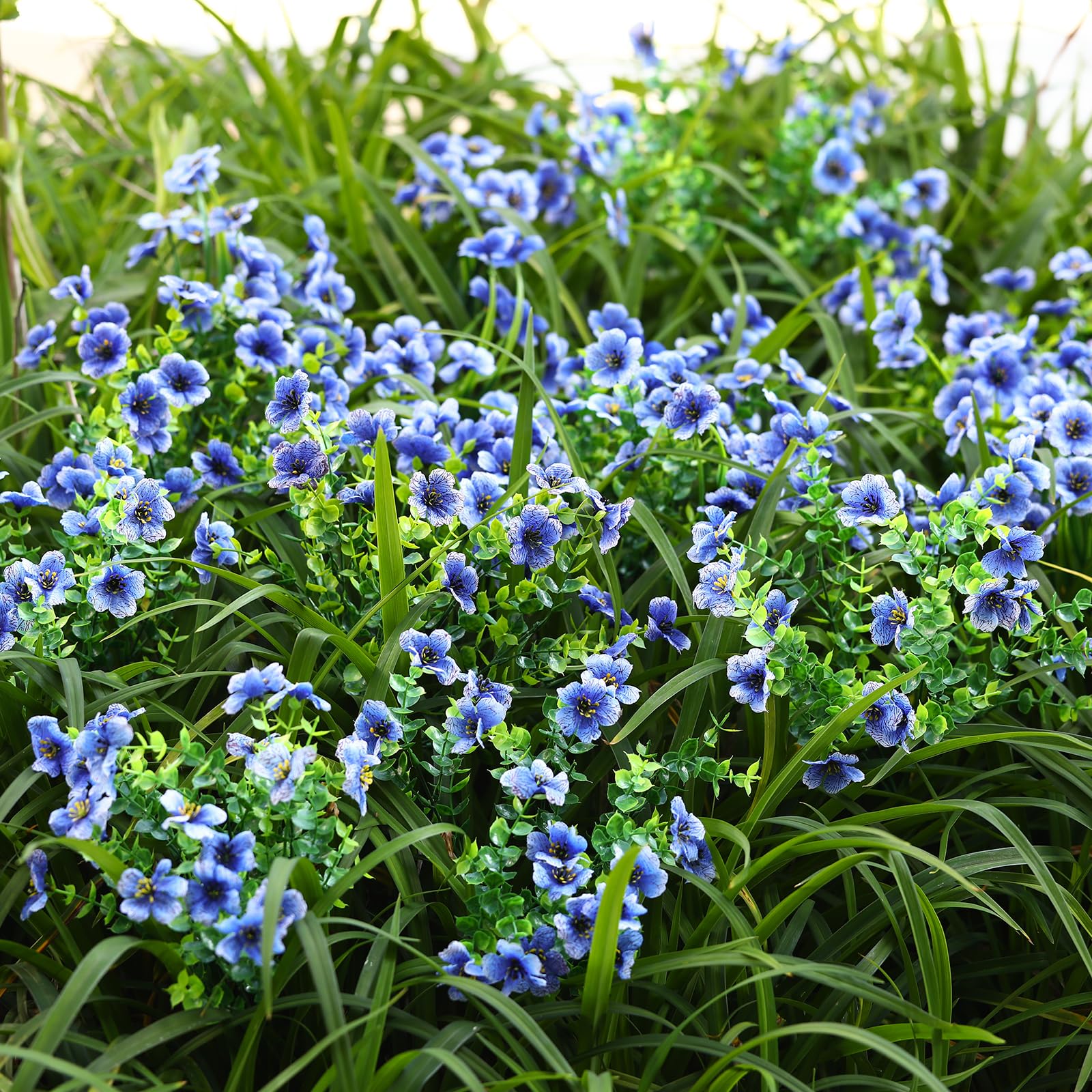 24 Bundles Blue Artificial Flowers for Outdoors UV Resistant Silk Violet Faux Daisy Eucalyptus - SHareconn