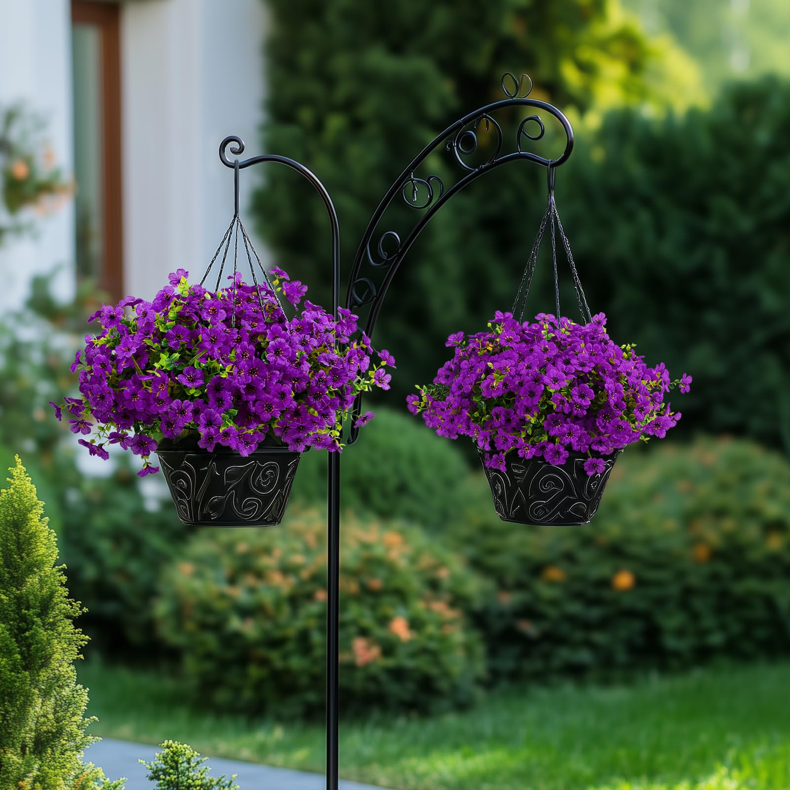 24 Bundles Artificial Flowers for Outdoors Decoration, UV Resistant Silk Violet Faux Colorful Daisy Eucalyptus, Purple - SHareconn