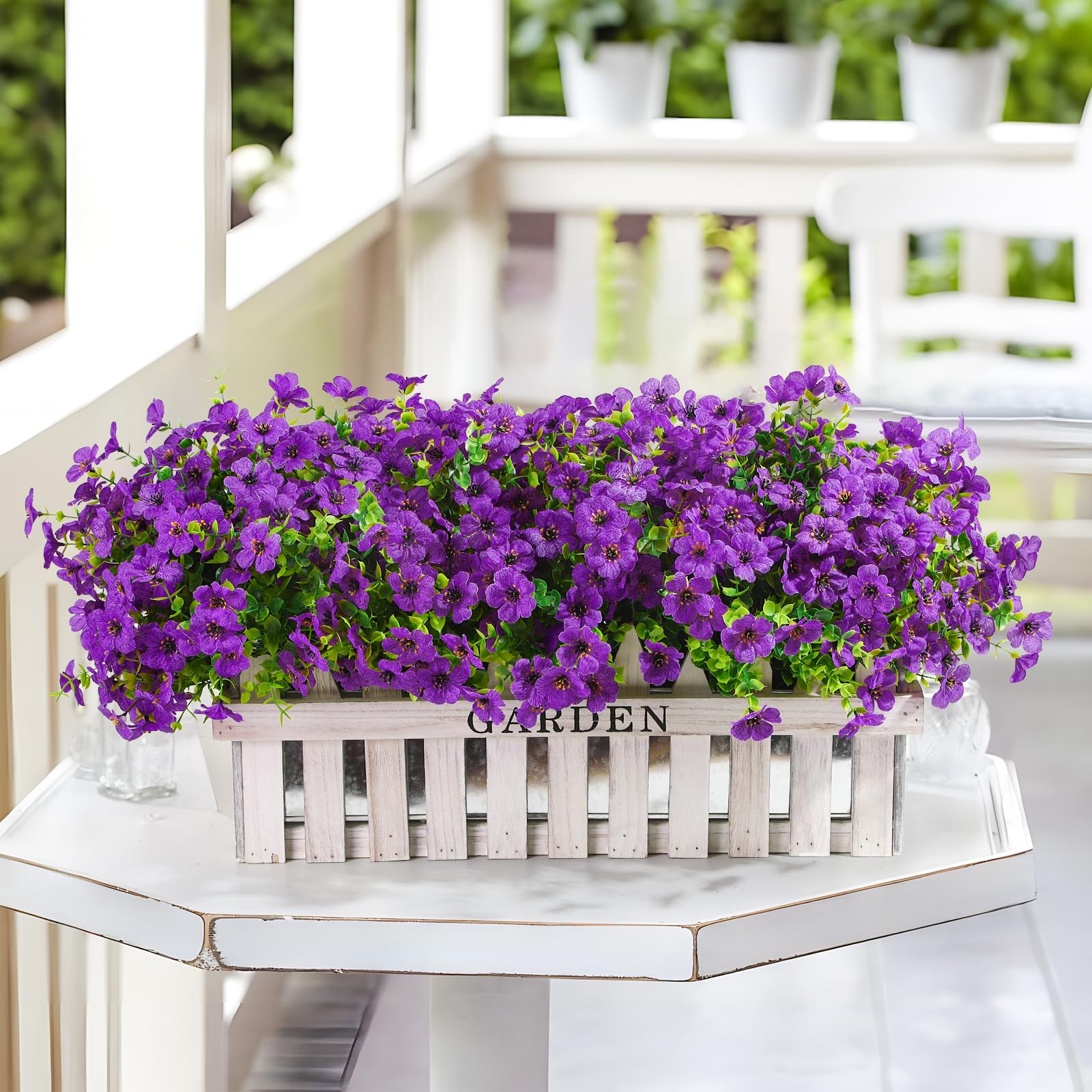 24 Bundles Artificial Flowers for Outdoors Decoration, UV Resistant Silk Violet Faux Colorful Daisy Eucalyptus, Purple - SHareconn