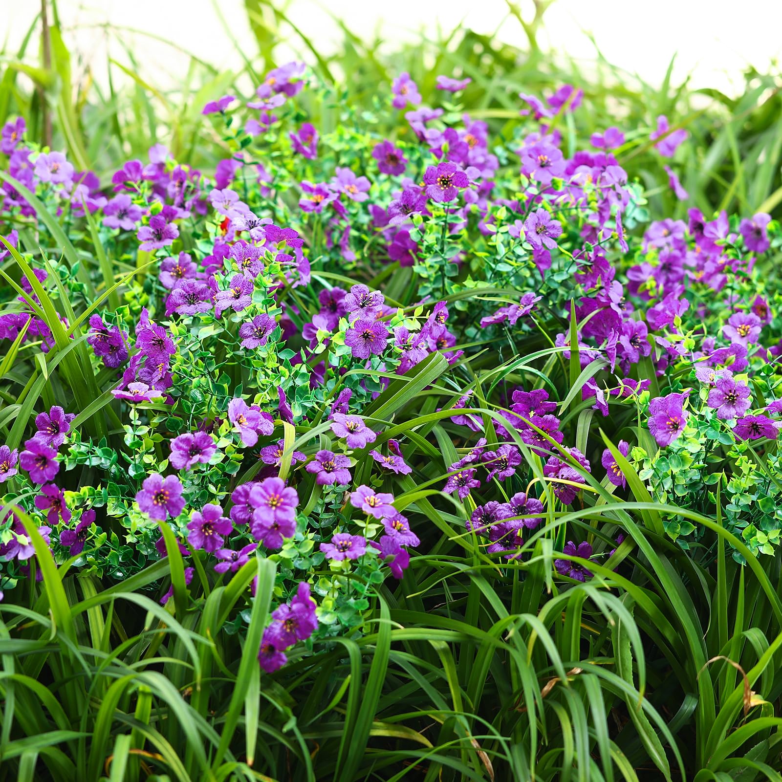 24 pcs Artificial Flowers UV Resistant Silk Violet Eucalyptus Set Purple - SHareconn