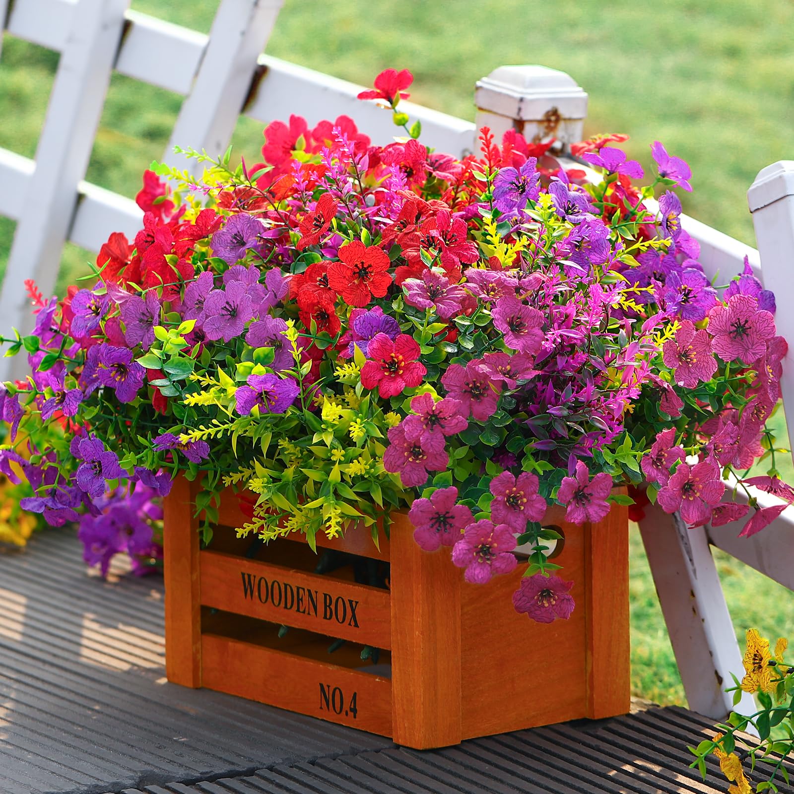 24 Bundles Artificial Faux UV Resistant Eucalyptus Violets Flowers