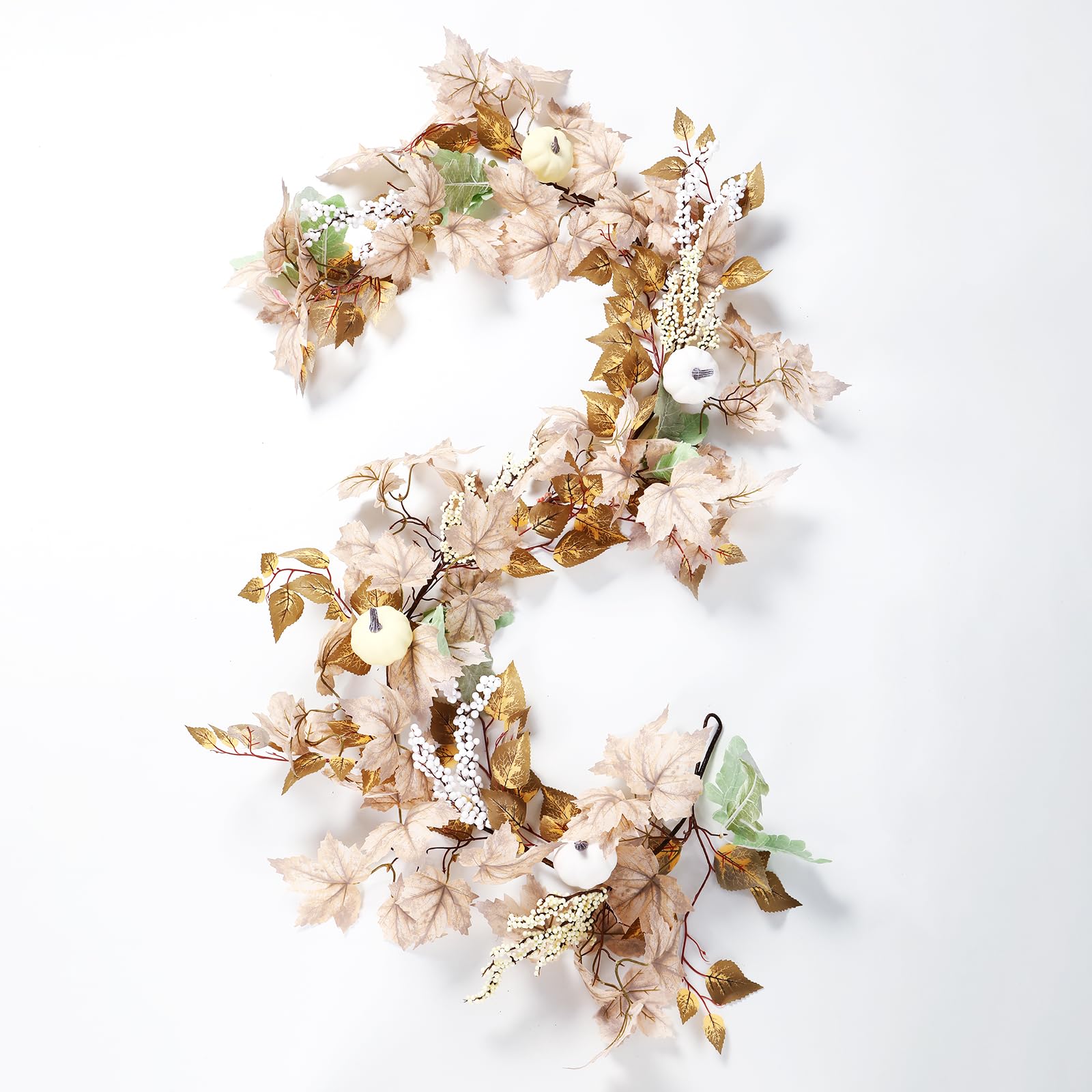 6FT Fall Garland Decor White Pumpkin & Maple Leaves Garland(White) - SHareconn