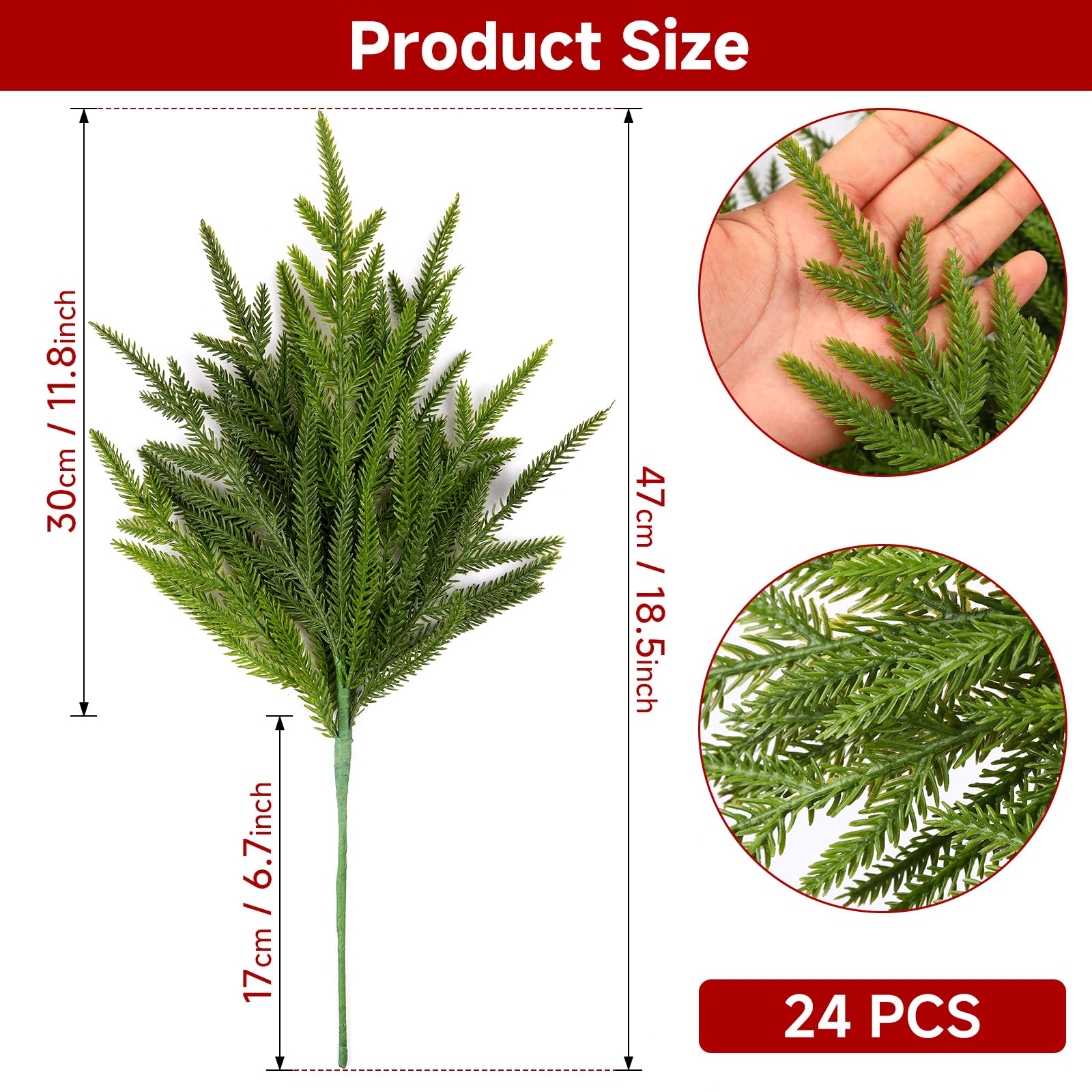 24 PCS Norfolk Pine Stems, Faux Christmas Tree Decoration Pine Branches for Home/Office/Party/DIY Crafts,18 Inch Artificial Xmas Decor Pine Picks Indoor&Outdoor - SHareconn