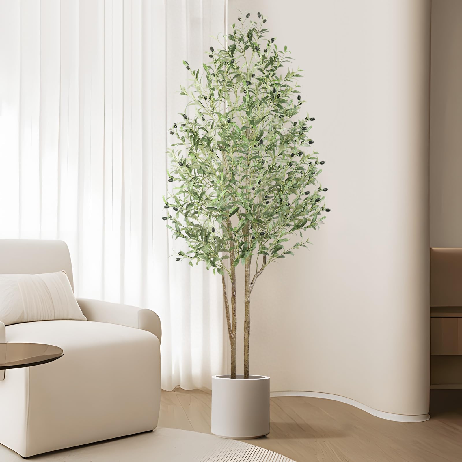 5 FT Artificial Olive Trees, Faux Olive Tree Indoor with Natural Wood Trunk & Lifelike Fruits - SHareconn