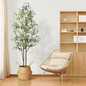 Six-foot SHareconn artificial olive tree with lifelike faux silk leaves, tall indoor decorative plant, 72 inches high.