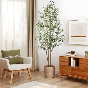 6-foot artificial olive tree by Shareconn, with lifelike silk leaves, tall faux plant for indoor or outdoor decor.