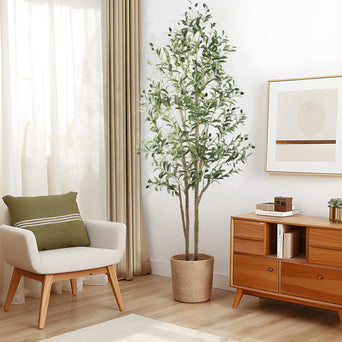 6-foot artificial olive tree by Shareconn, with lifelike silk leaves, tall faux plant for indoor or outdoor decor.