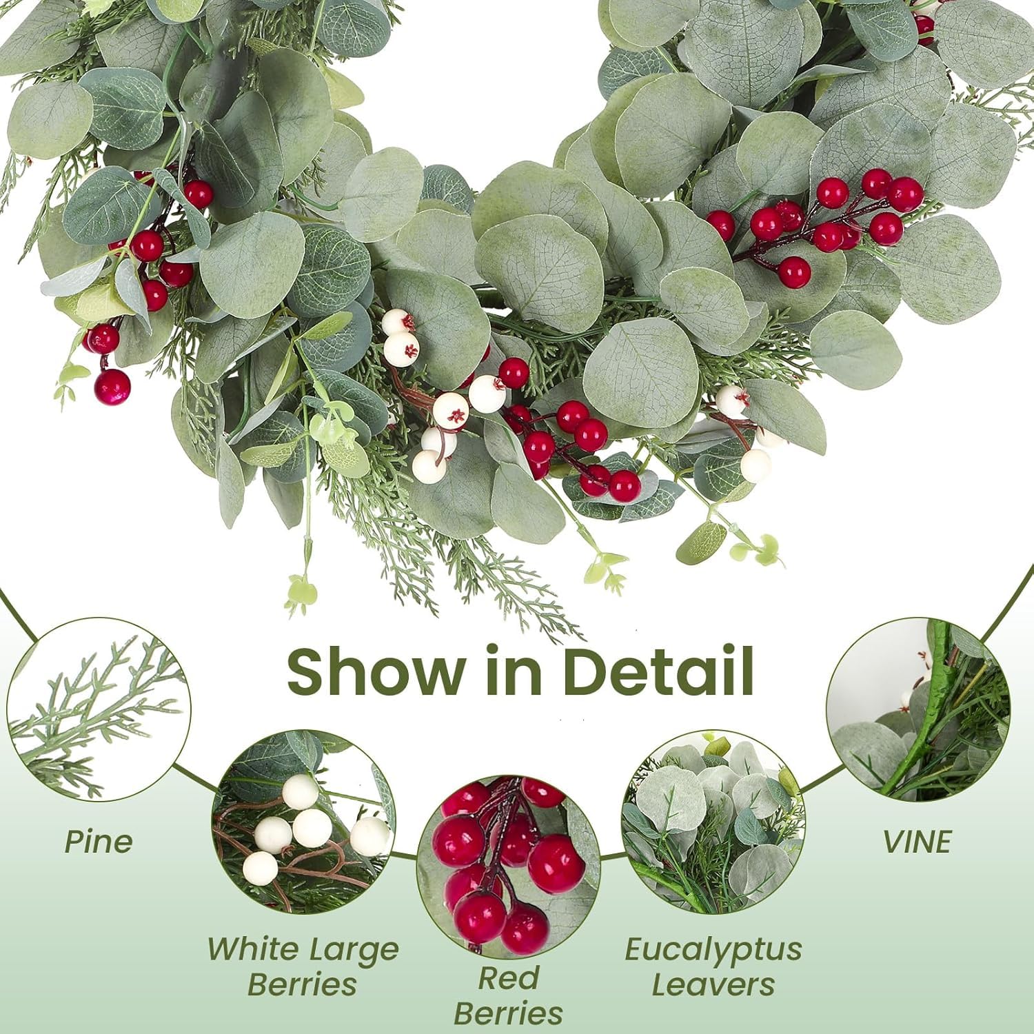 Artificial Christmas Eucalyptus Garland 20 Inch Green - SHareconn