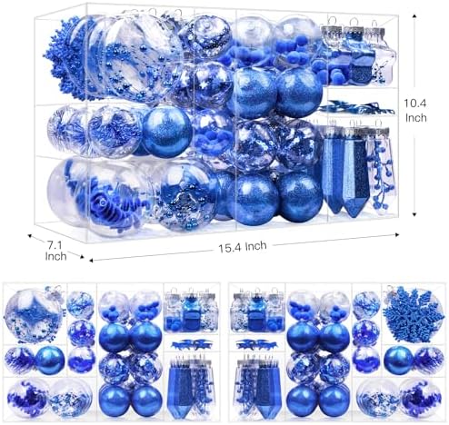 86pcs Blue Shatterproof Plastic Clear Christmas Balls Ornaments Set - SHareconn