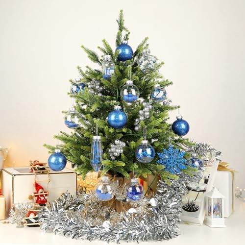 86pcs Blue Shatterproof Plastic Clear Christmas Balls Ornaments Set - SHareconn