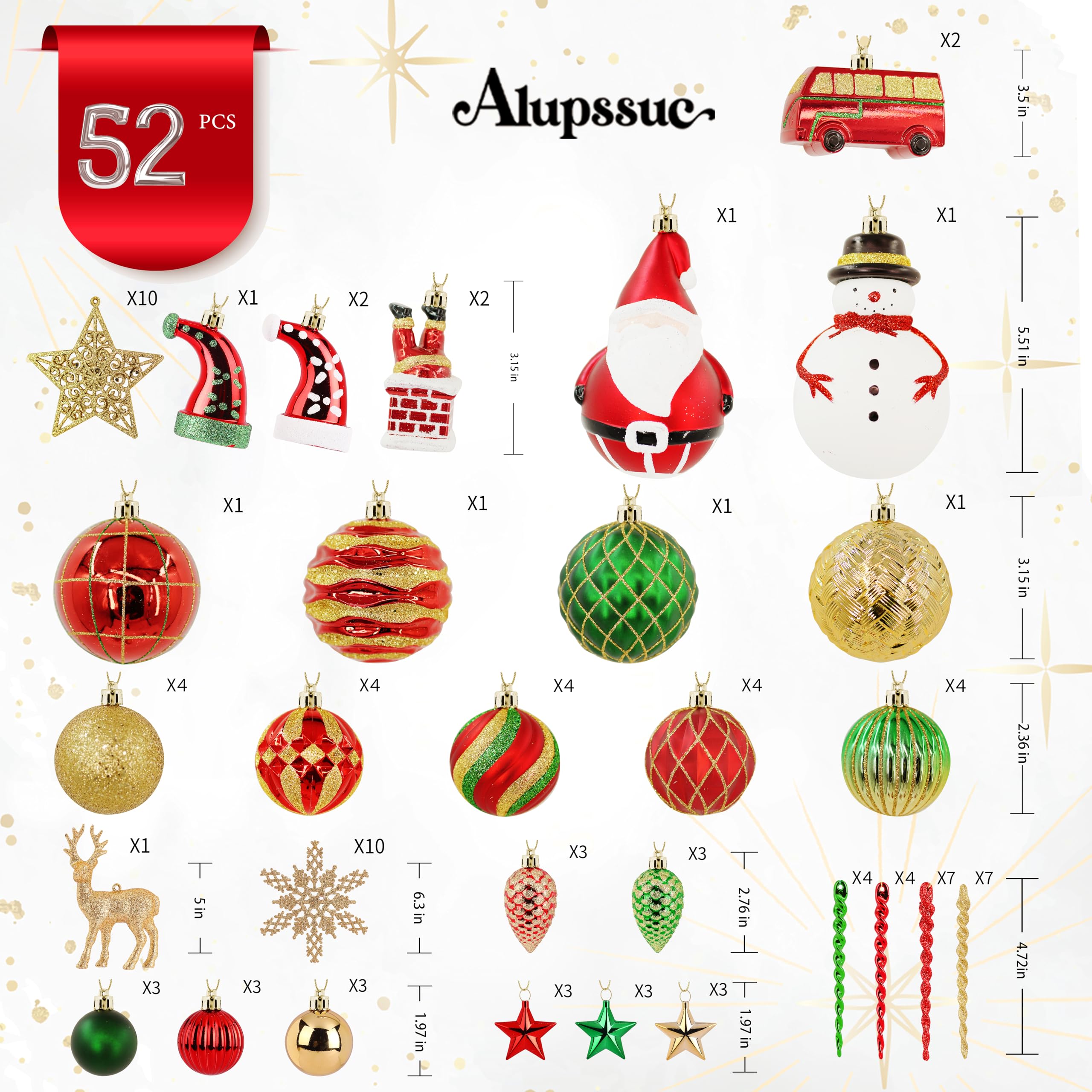 100 Pcs  Red & Green & Gold Christmas Ball Ornaments Set - SHareconn