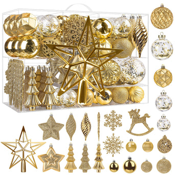 Set of 100 gold Christmas ball ornaments by SHareconn, decorative holiday Christmas tree ornaments for festive decor.